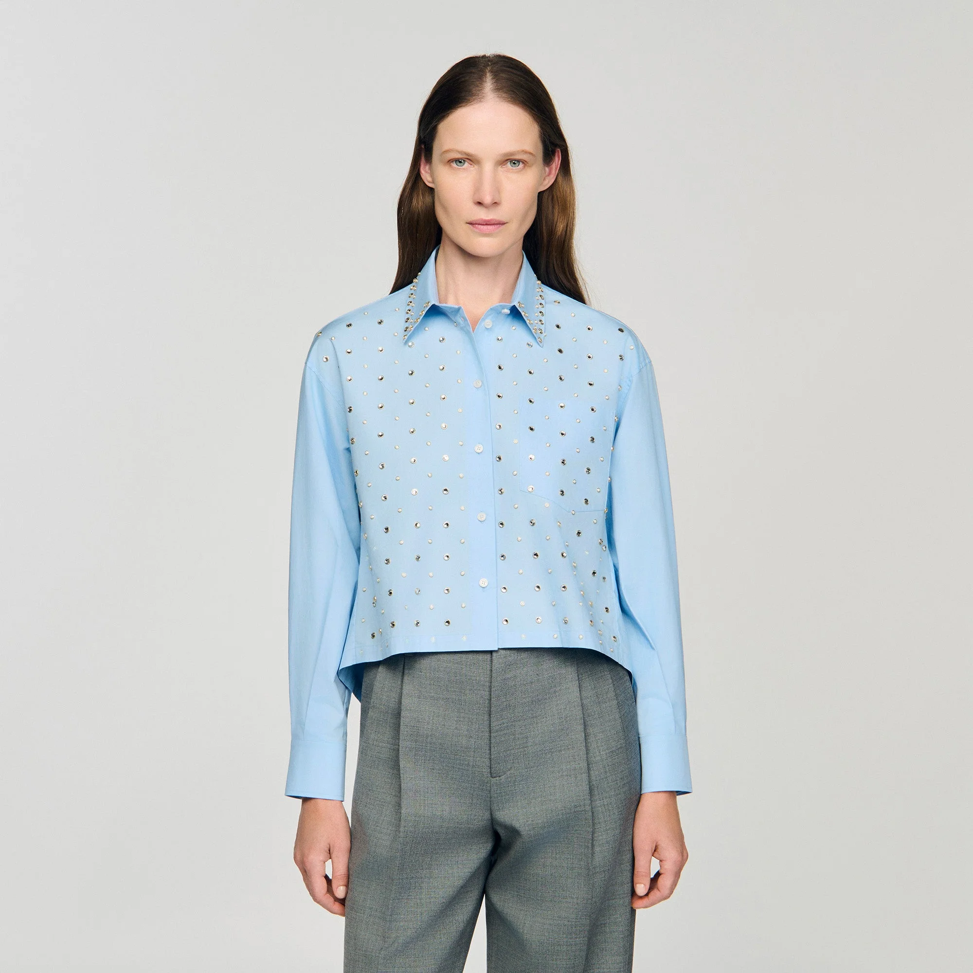 Eloane Rhinestone shirt Sky Blue - Image 4