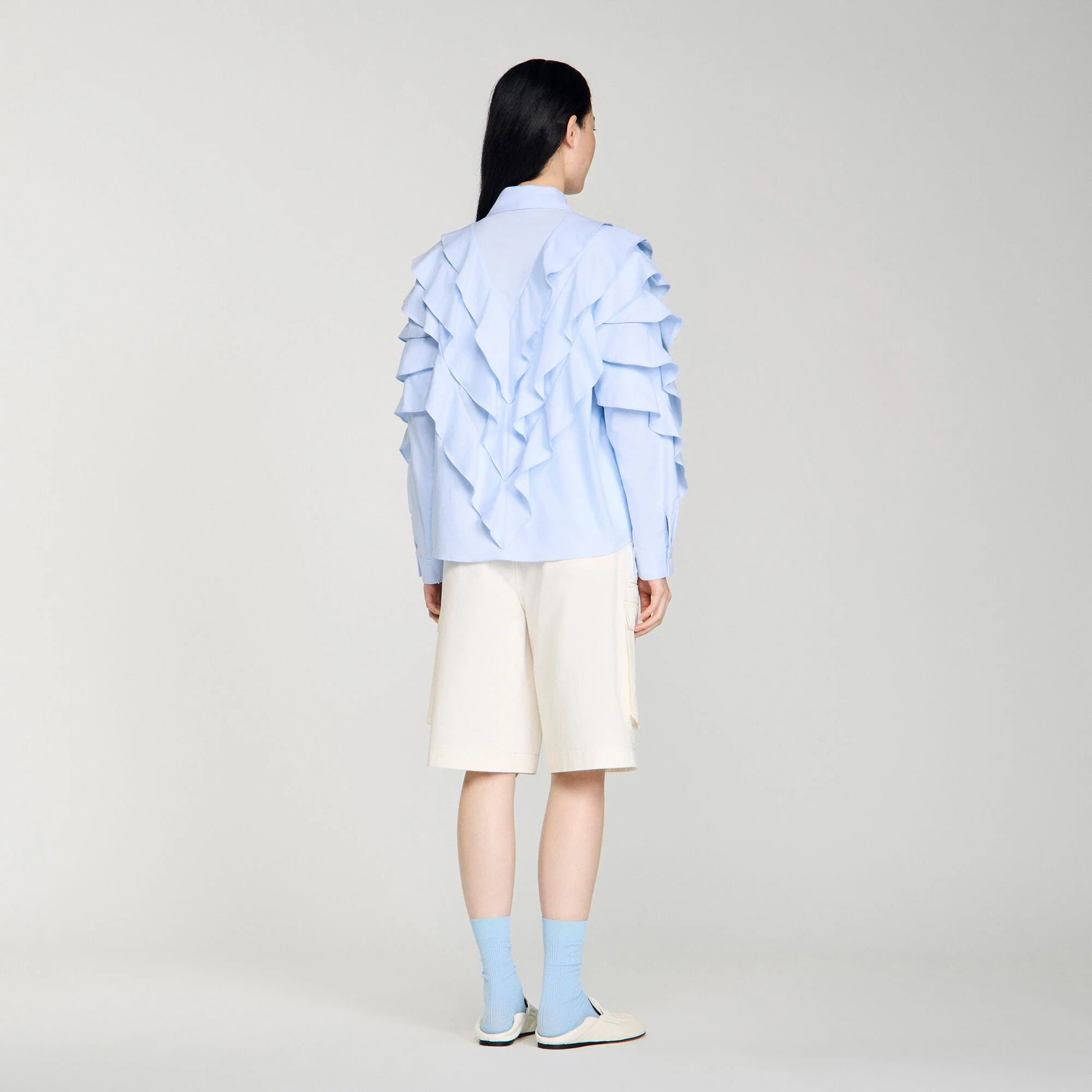 Flamenco Ruffled Cotton Shirt Sky Blue - Image 5