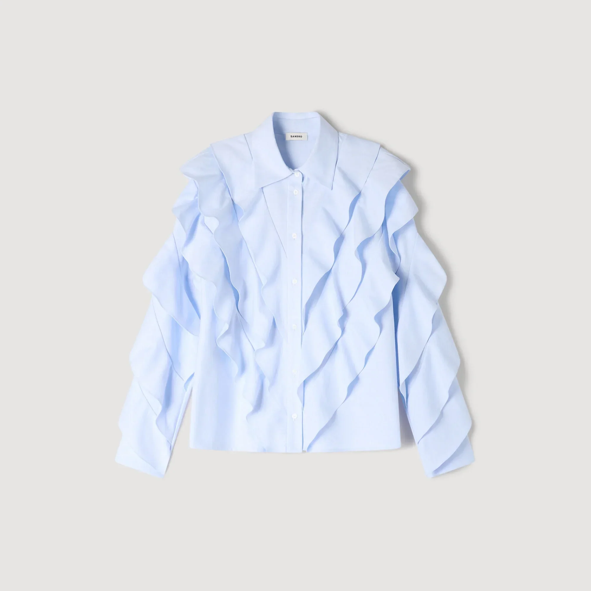Flamenco Ruffled Cotton Shirt Sky Blue - Image 6