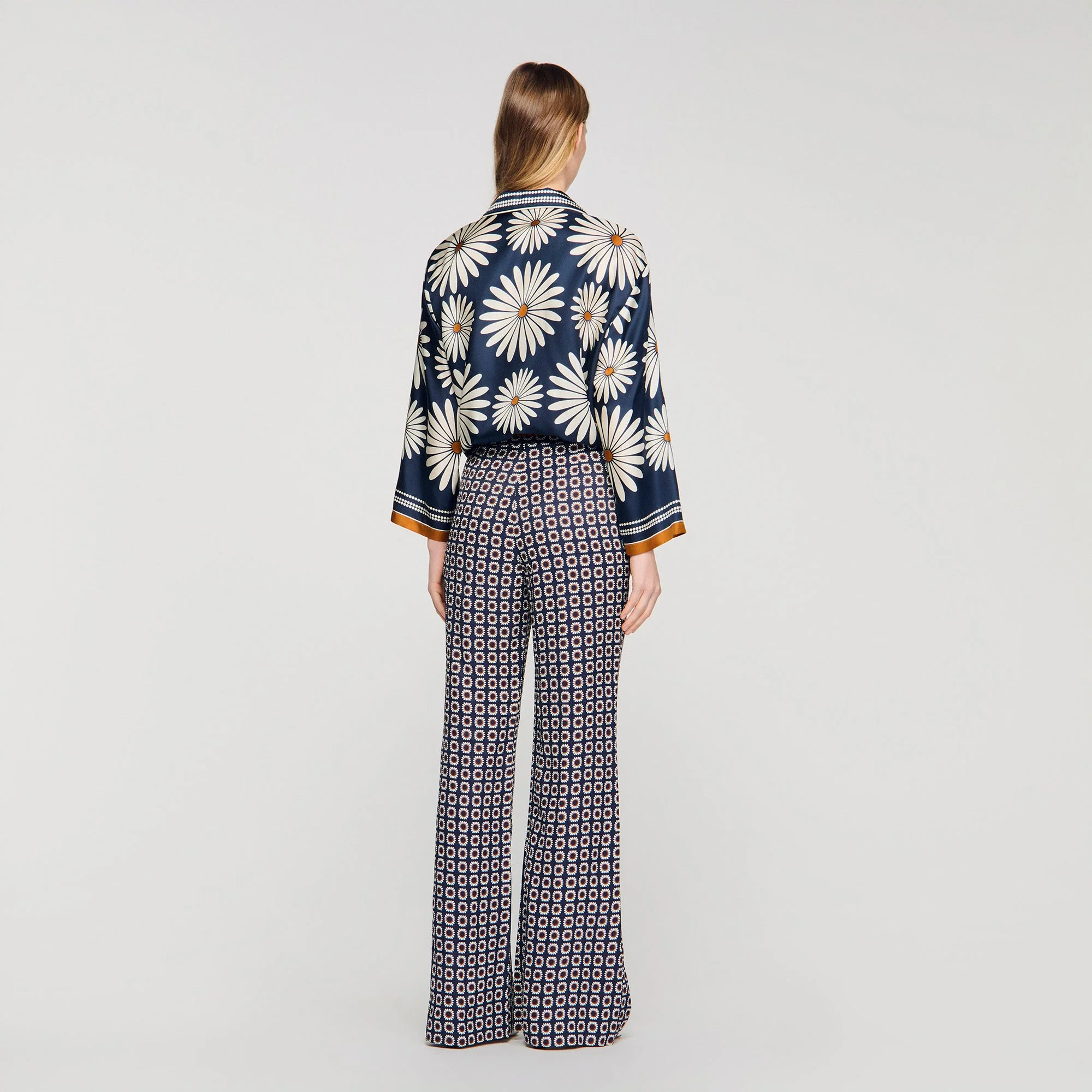 Dahlia Floral Print Silk Shirt Deep Blue / Ocher - Image 5