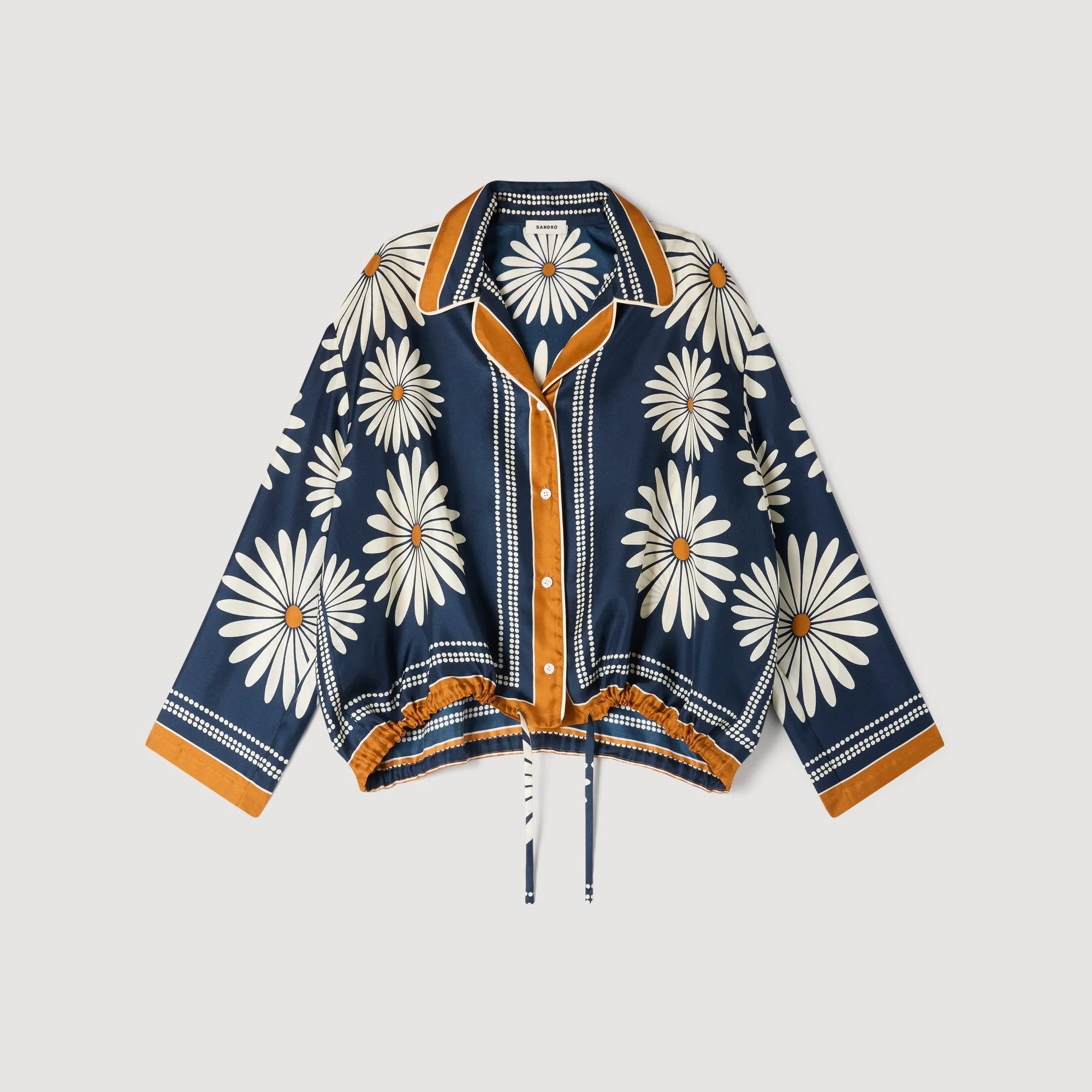 Dahlia Floral Print Silk Shirt Deep Blue / Ocher - Image 6