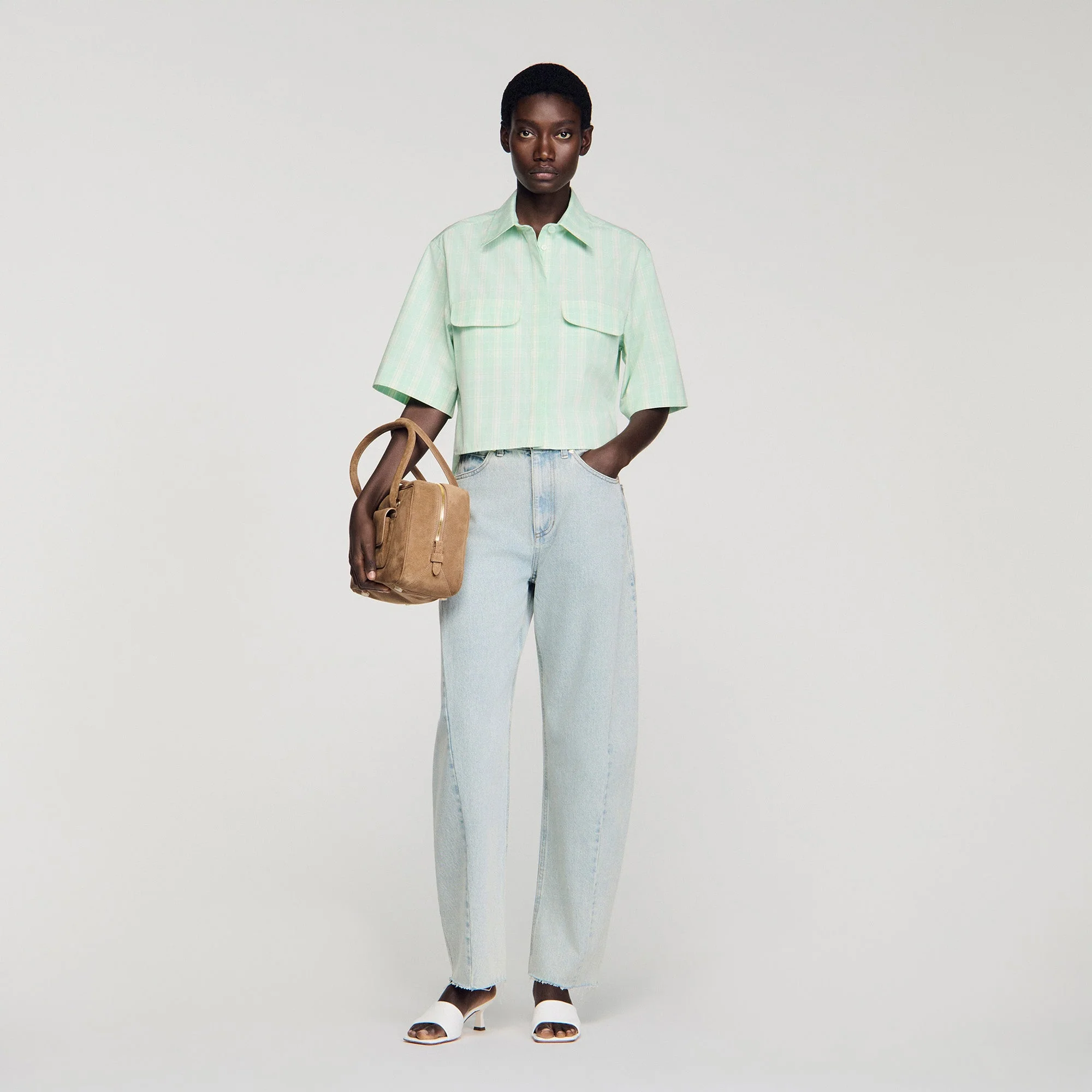 Kaia Short Checked Shirt Green / Ecru