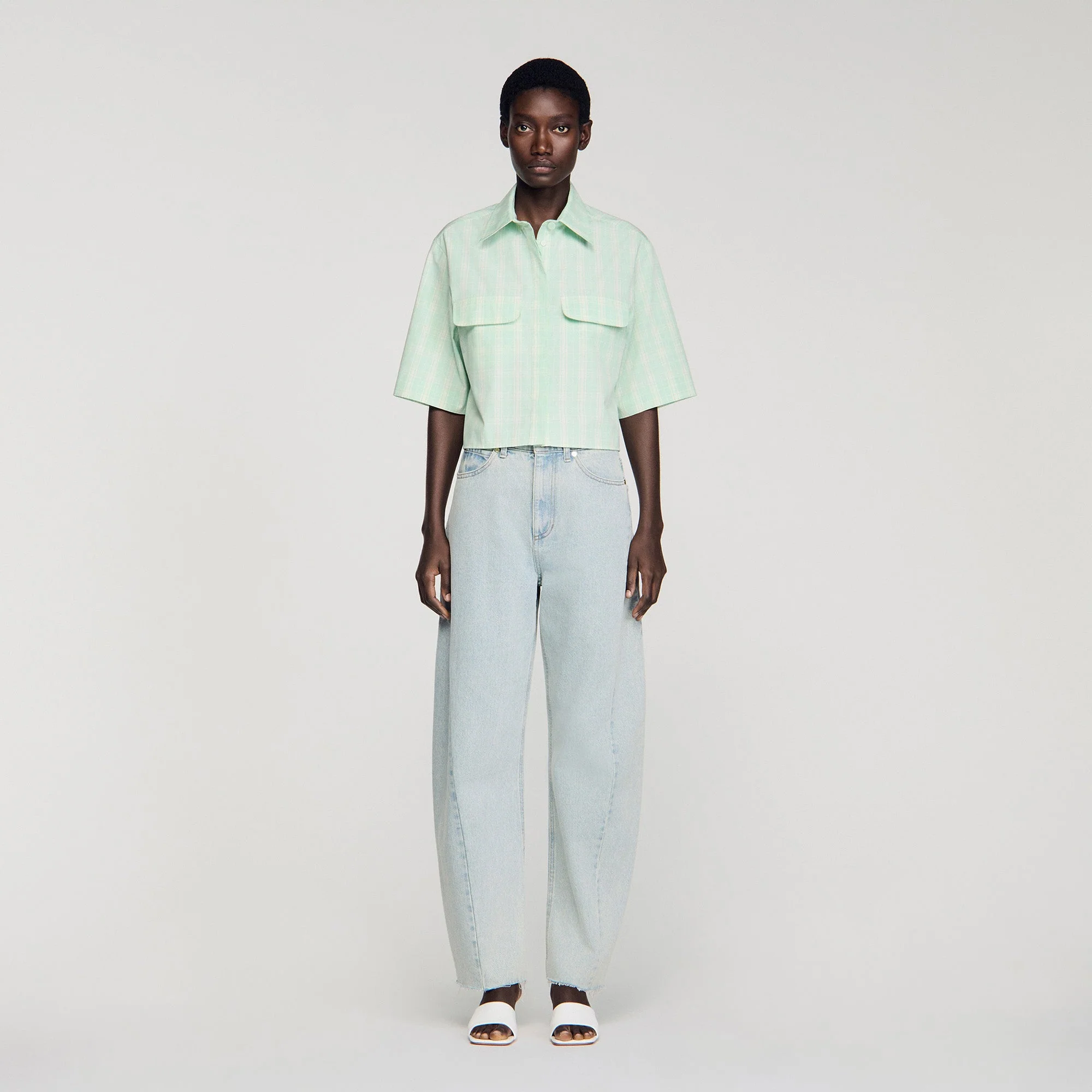 Kaia Short Checked Shirt Green / Ecru - Image 2