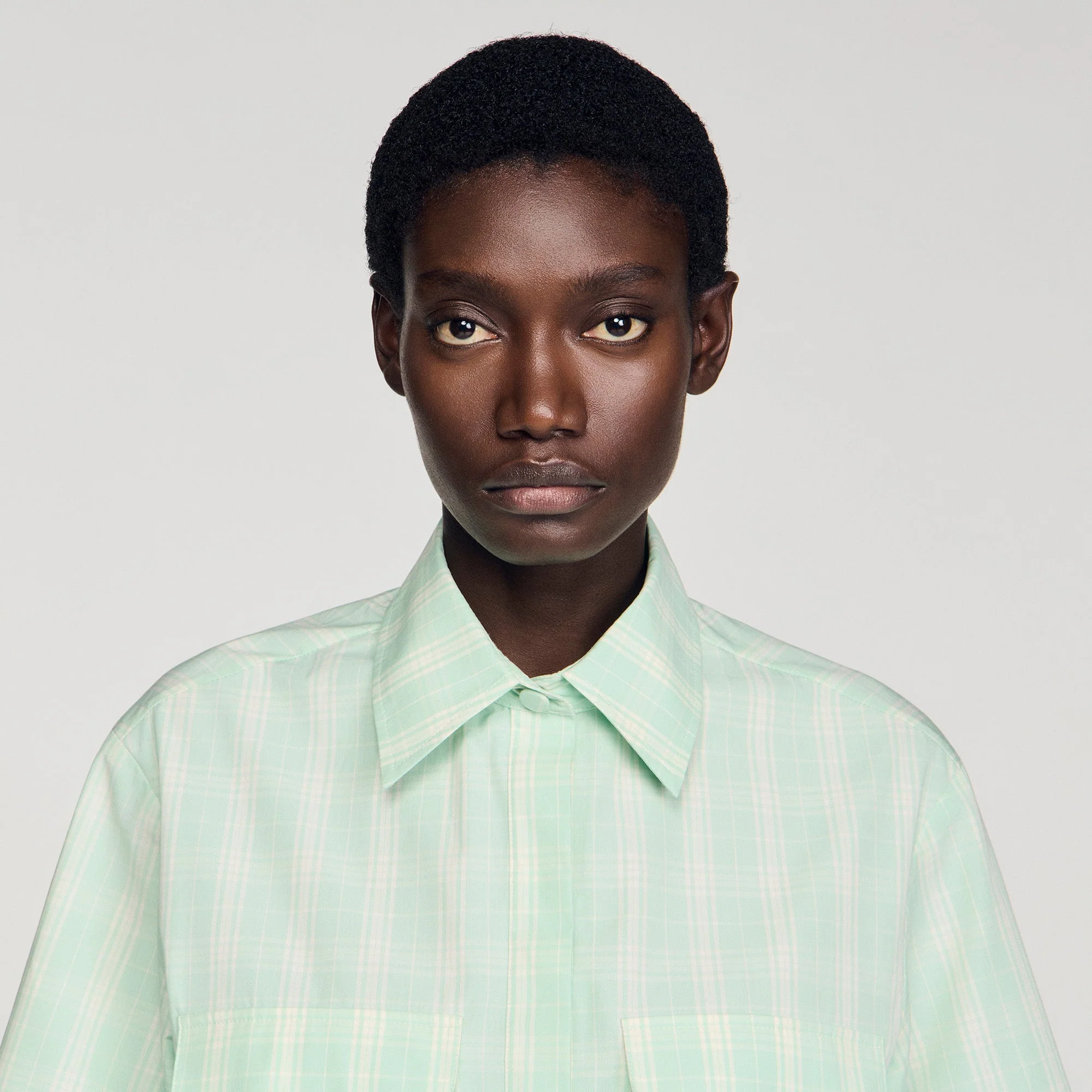 Kaia Short Checked Shirt Green / Ecru - Image 3