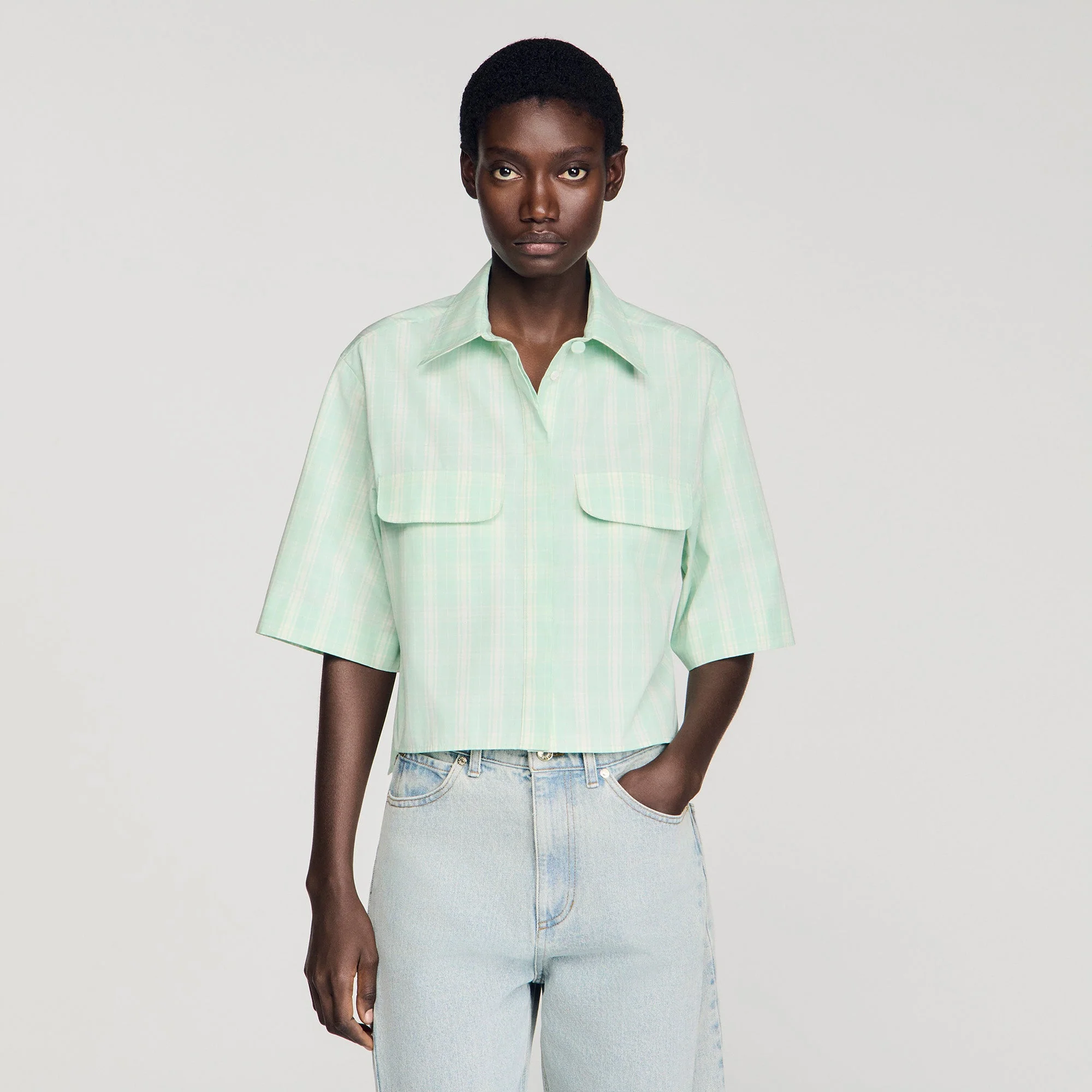 Kaia Short Checked Shirt Green / Ecru - Image 4
