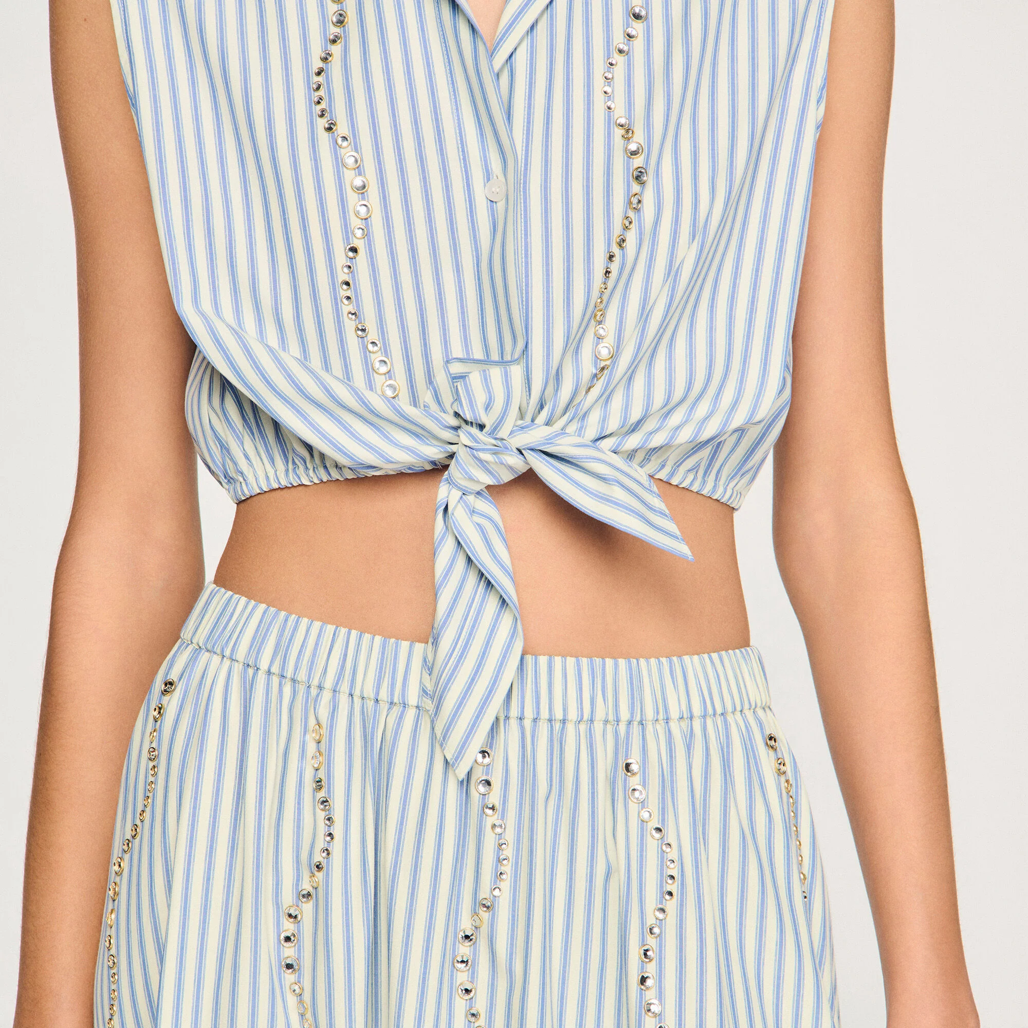 Lucio Cropped Striped Rhinestone Shirt Blue - Image 3
