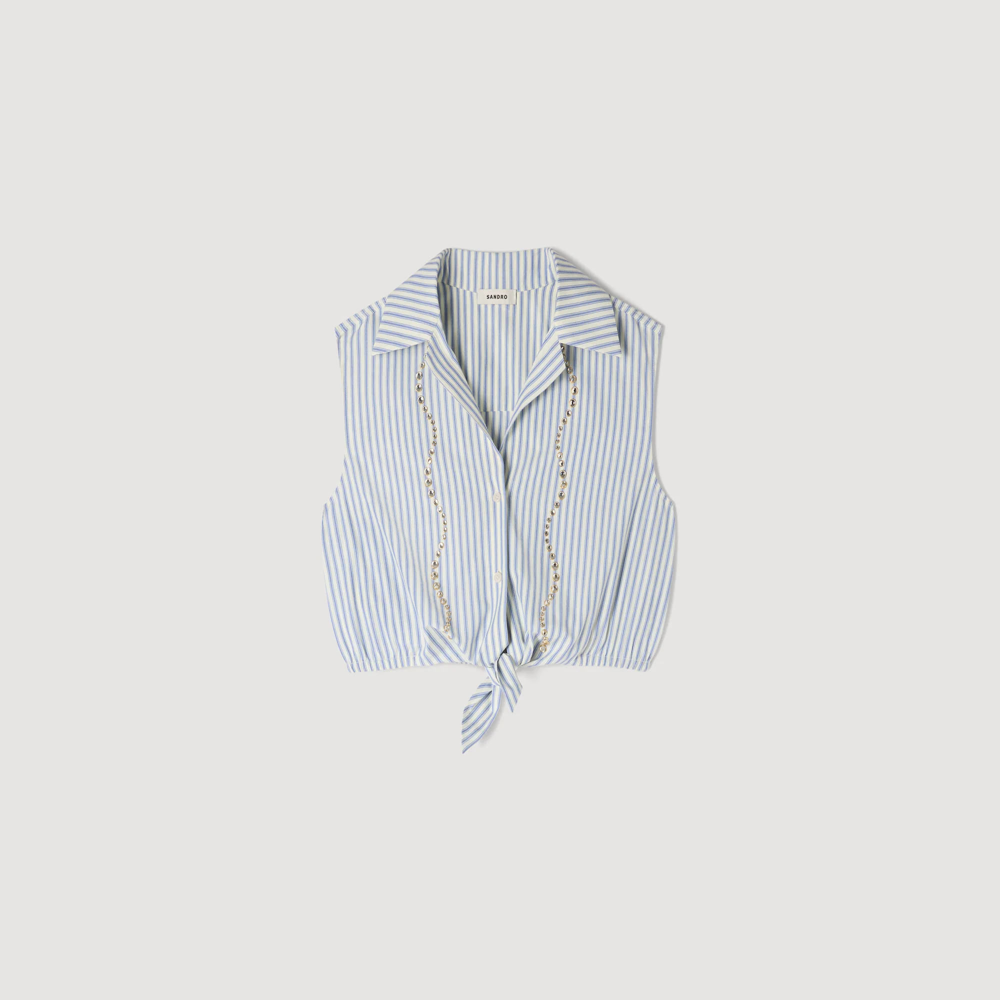 Lucio Cropped Striped Rhinestone Shirt Blue - Image 6
