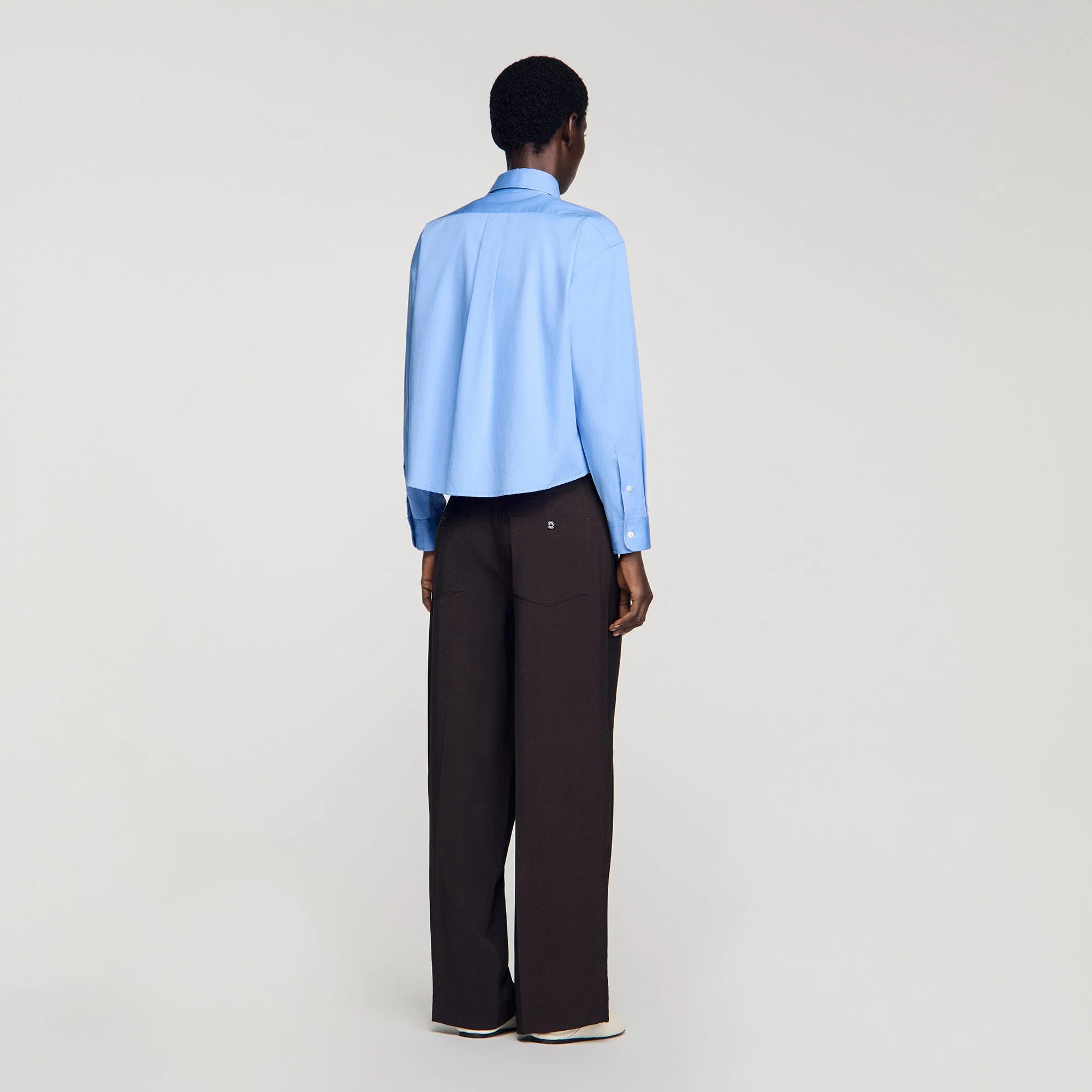 Julianna Cropped Logo Zip Cotton Shirt Blue - Image 5
