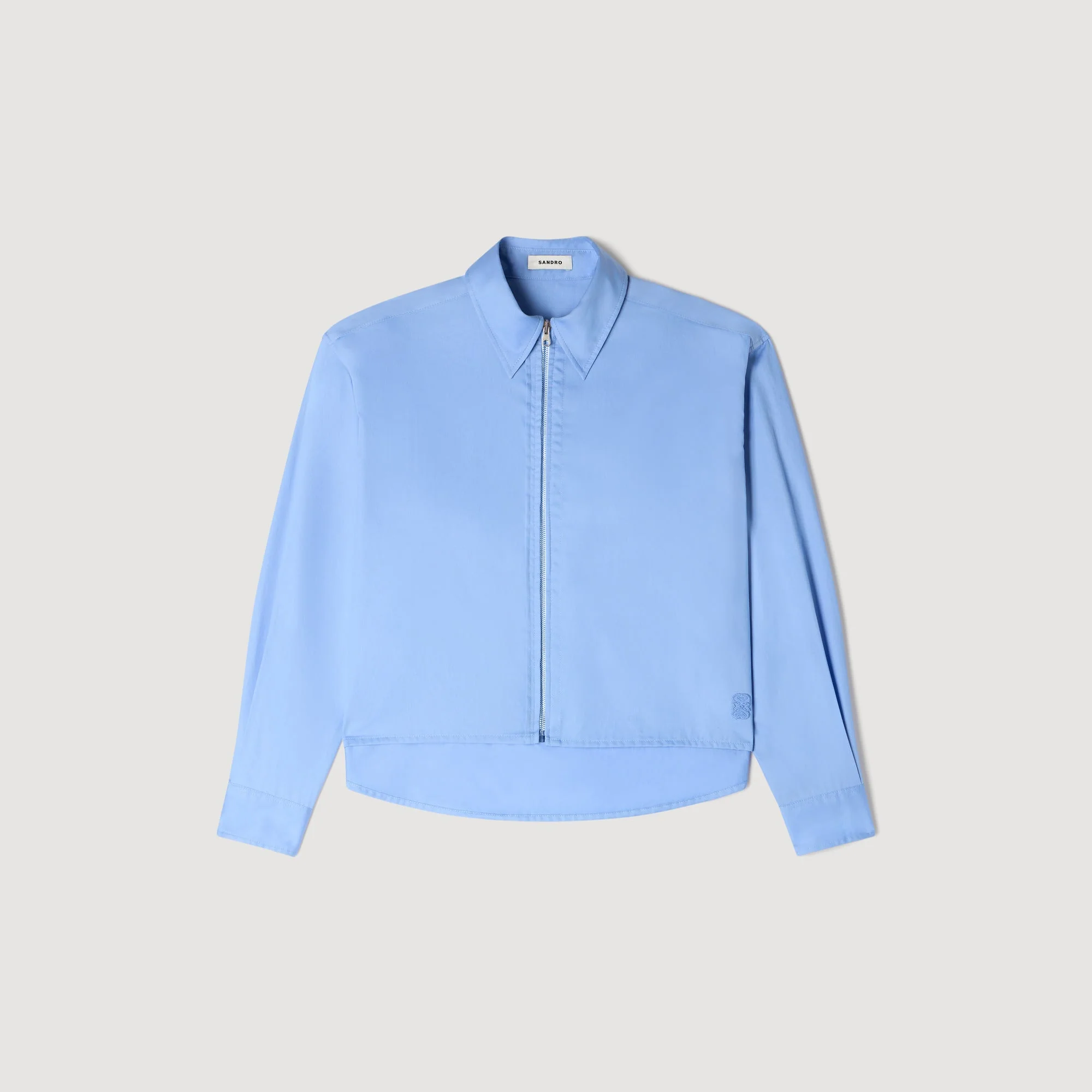 Julianna Cropped Logo Zip Cotton Shirt Blue - Image 6