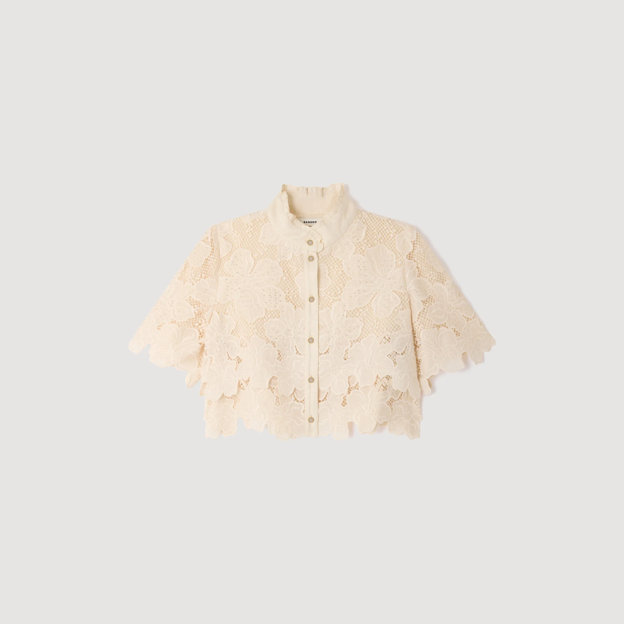 Ame Cropped Floral Guipure Shirt Ecru - Image 6