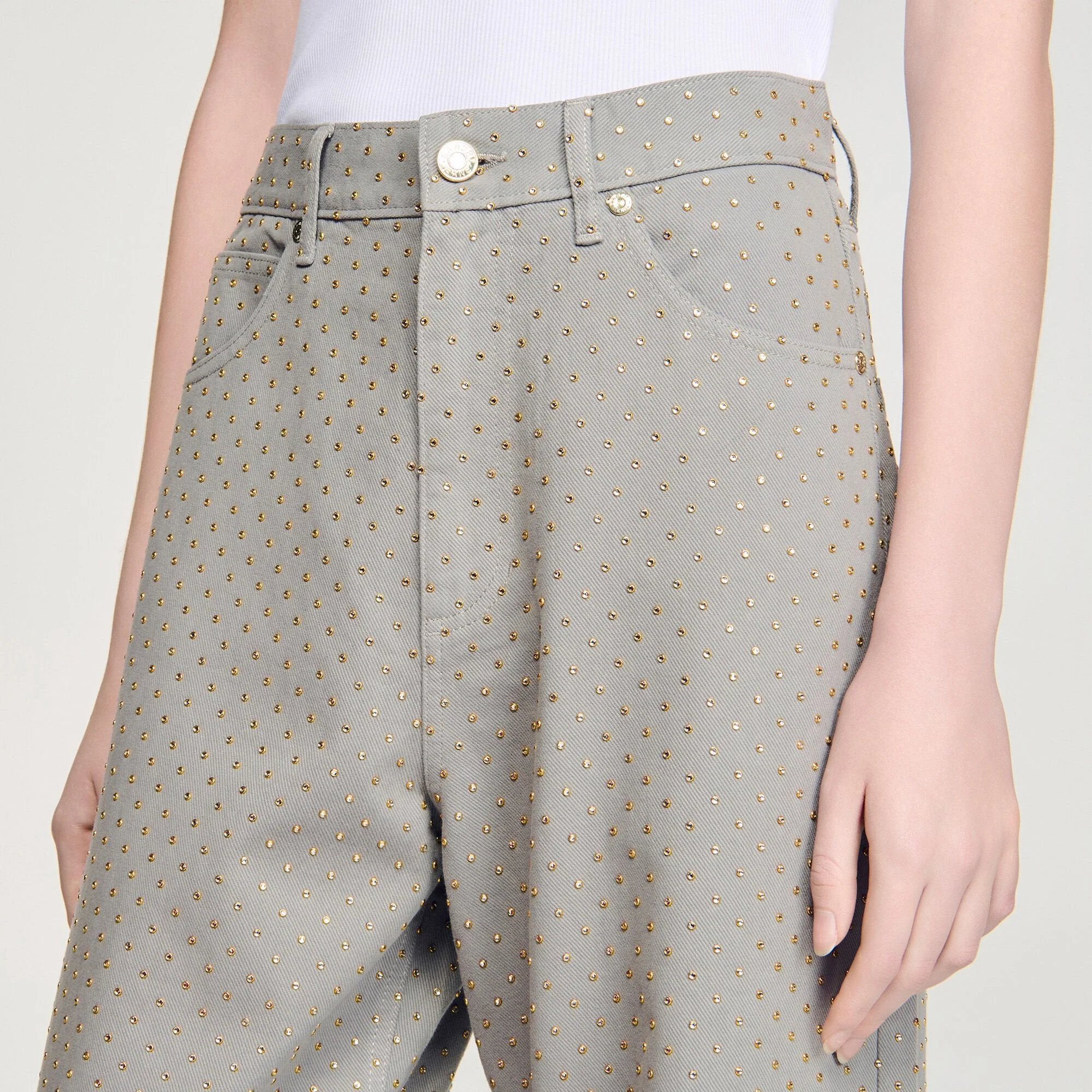 Golden Rhinestone Jeans Grey - Image 3