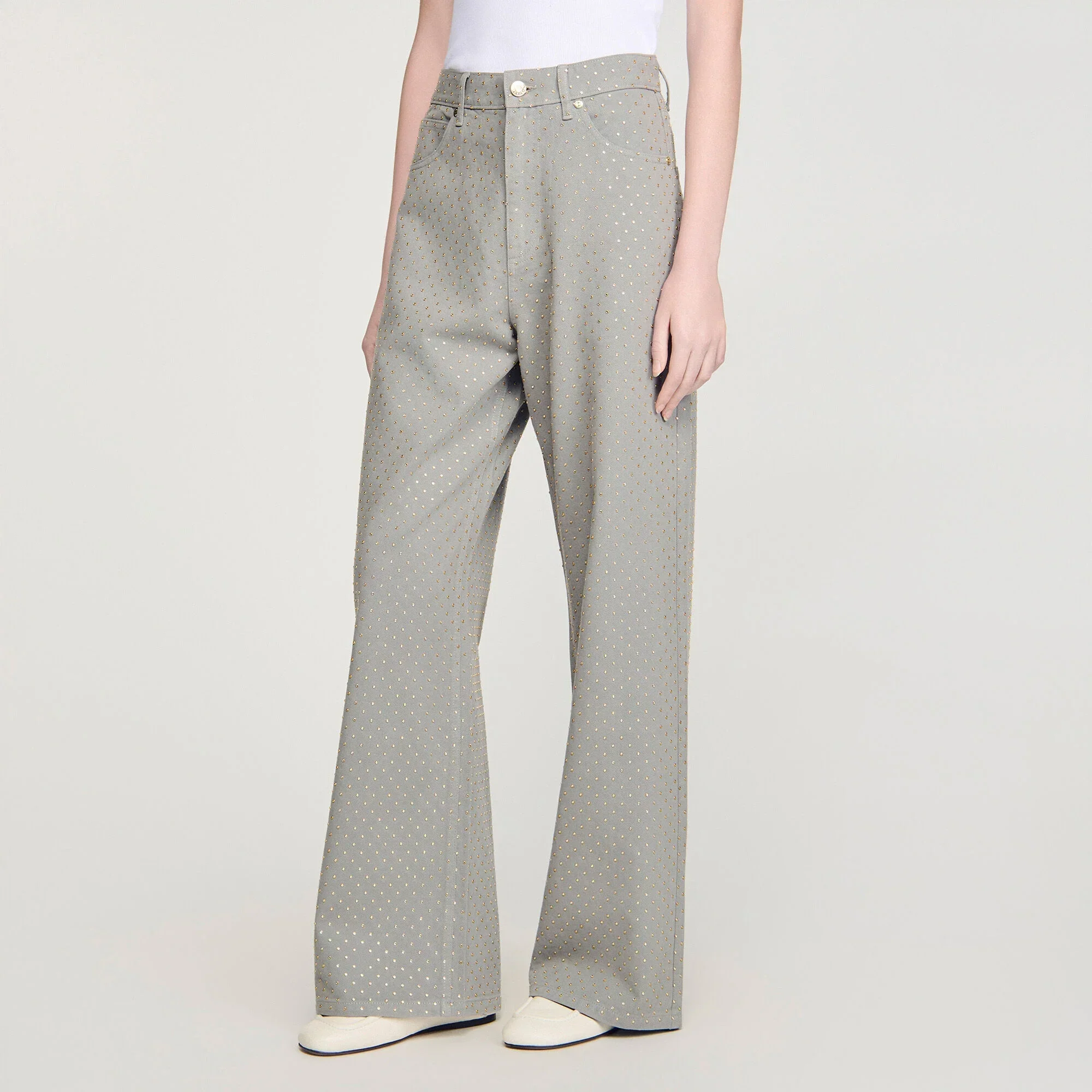Golden Rhinestone Jeans Grey - Image 4