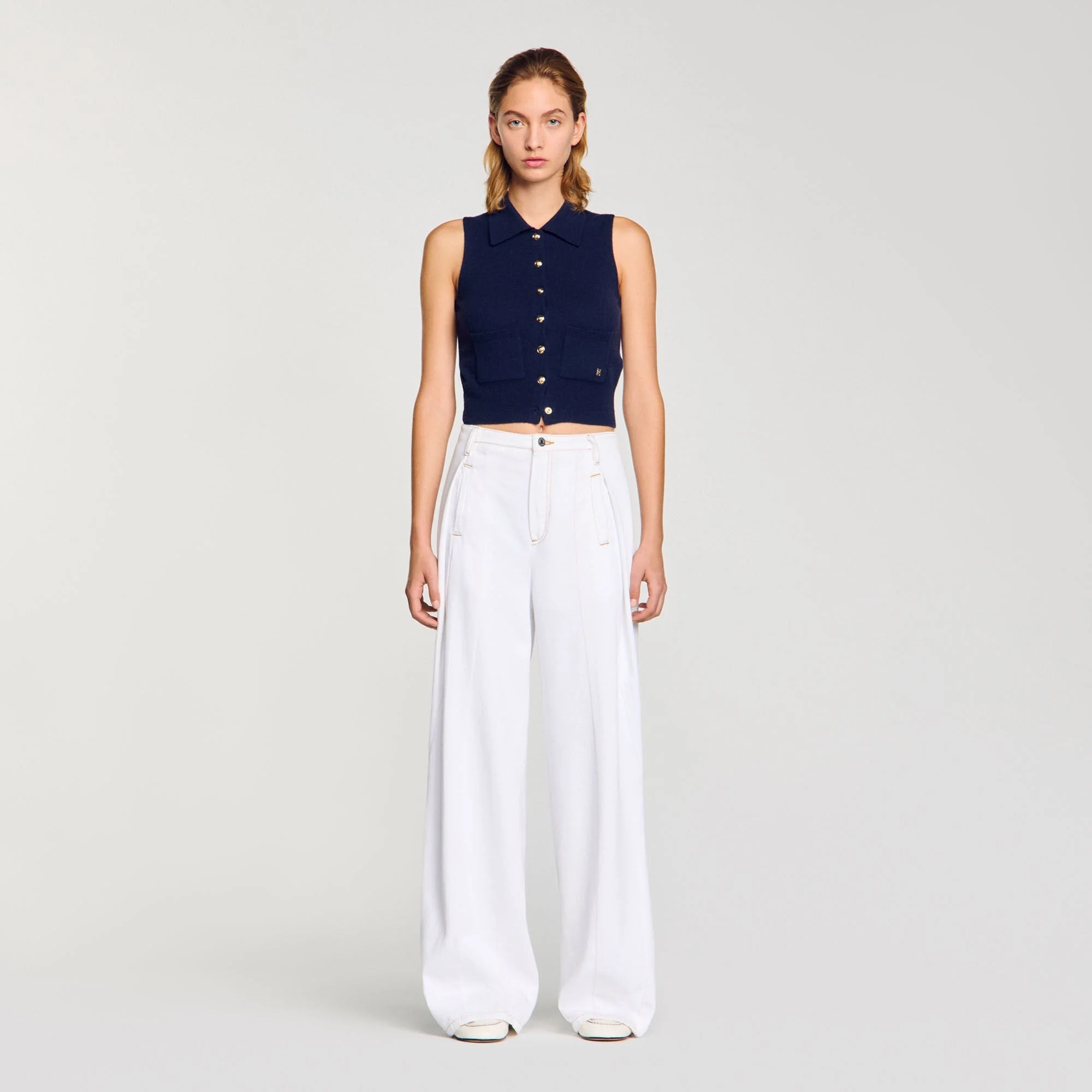 Everly Topstitched Wide-Leg Jeans White - Image 2