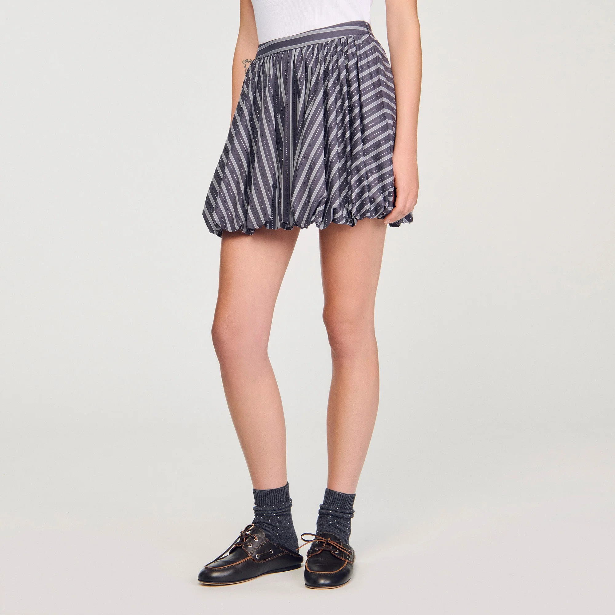 Middy Striped Rhinestone Bubble Skirt Grey - Image 4