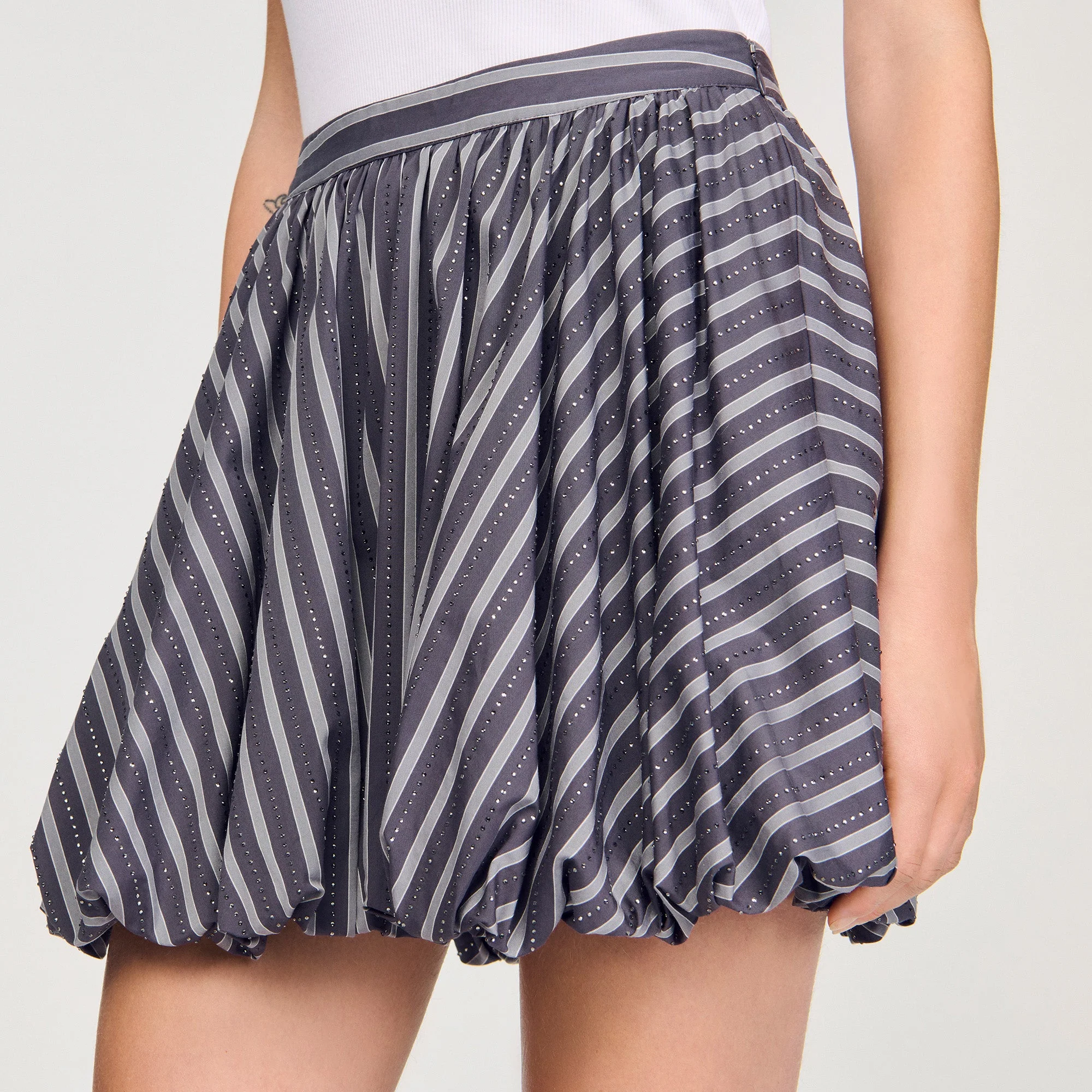Middy Striped Rhinestone Bubble Skirt Grey - Image 5