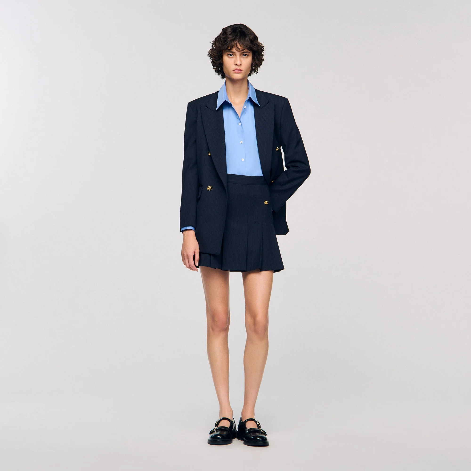 Theanis Short striped pleated skirt Navy Blue