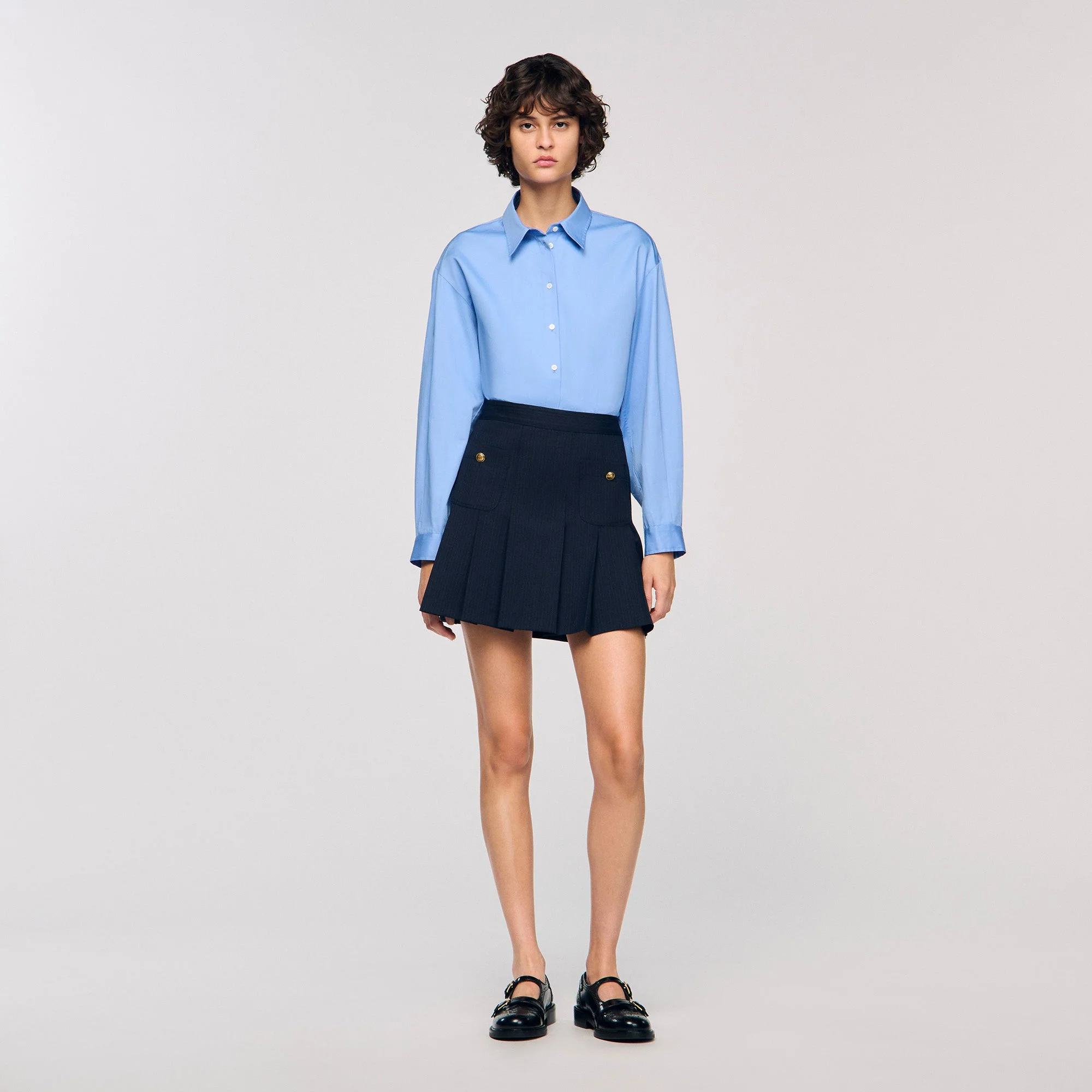 Theanis Short striped pleated skirt Navy Blue - Image 2