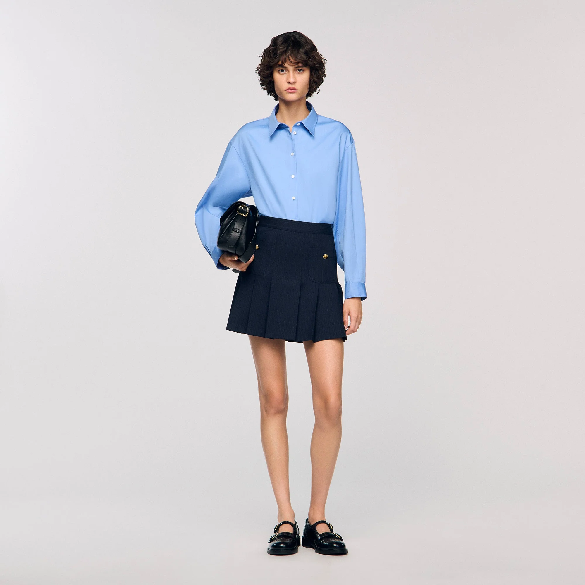 Theanis Short striped pleated skirt Navy Blue - Image 3