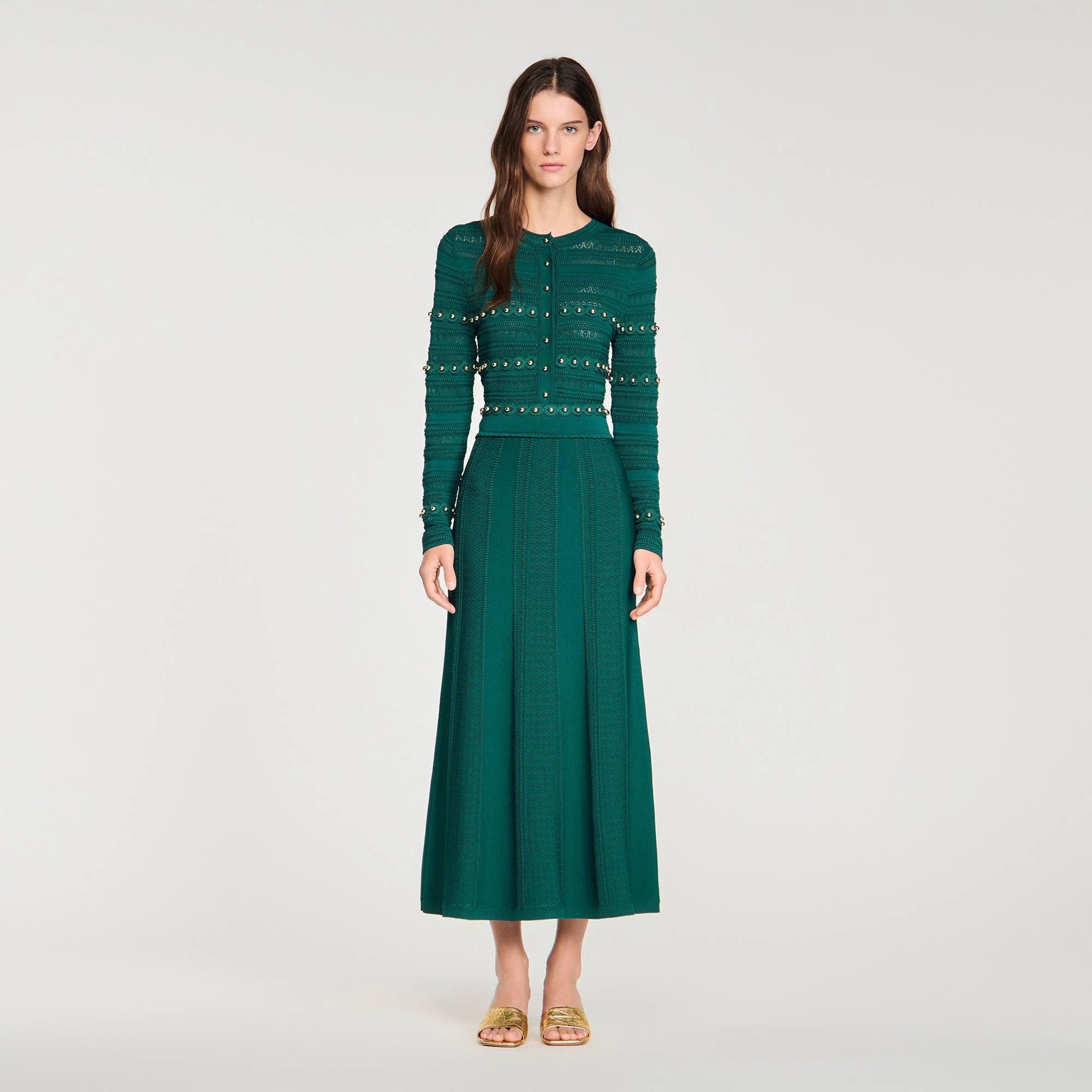 Vanea Beaded Textured Knit Skirt Dark Green - Image 2