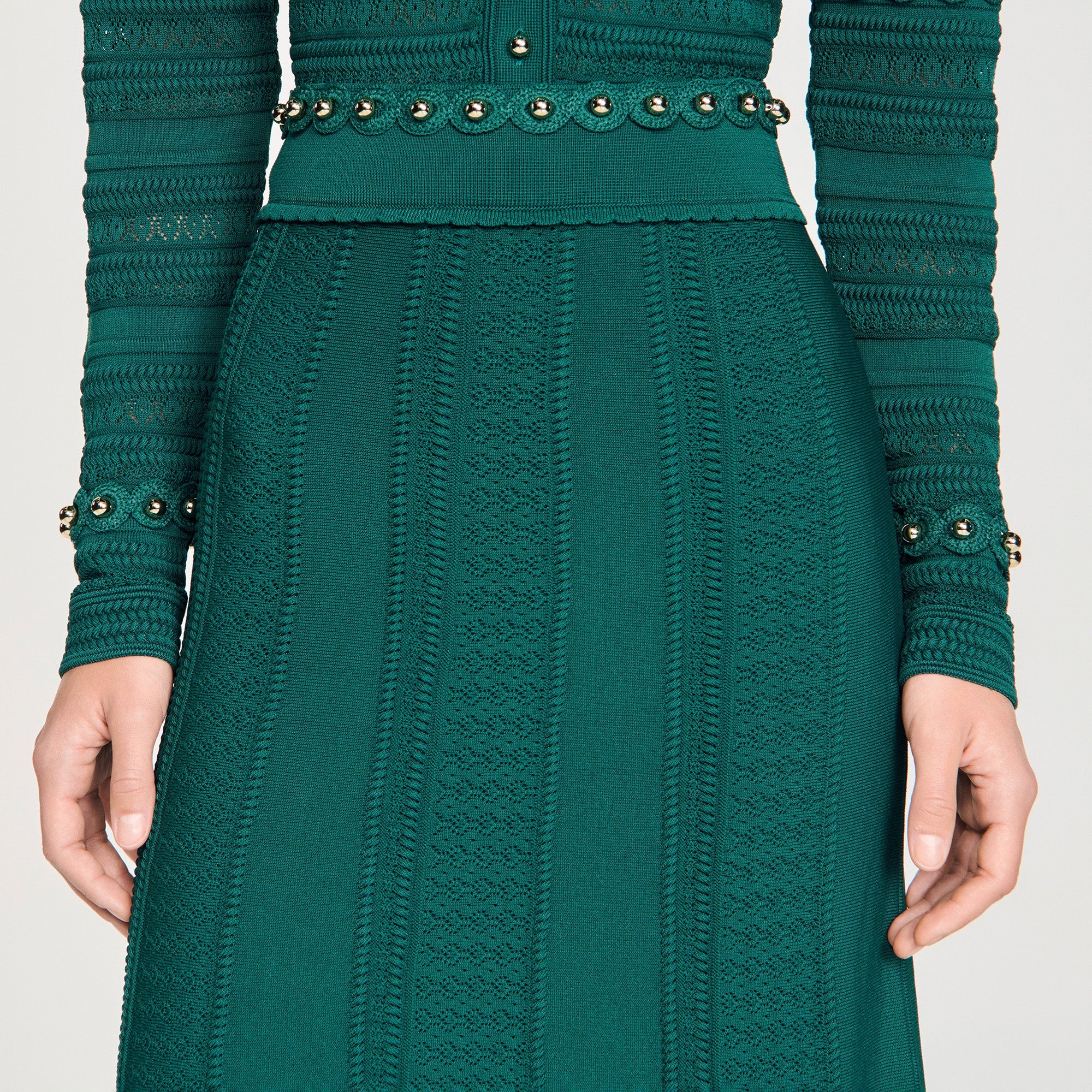 Vanea Beaded Textured Knit Skirt Dark Green - Image 3