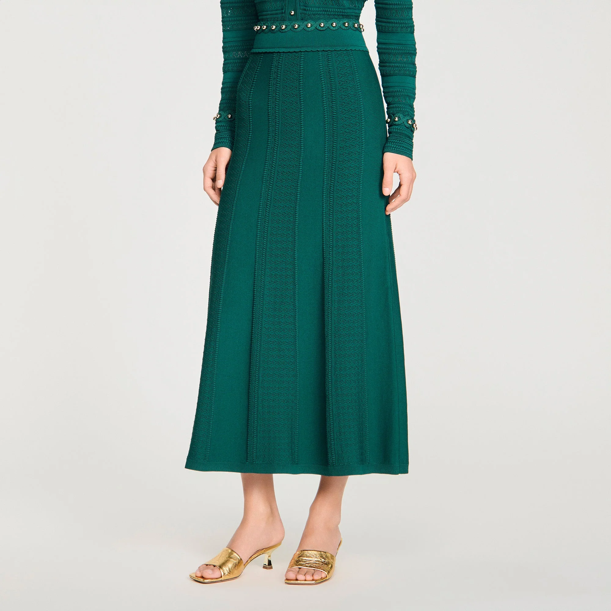 Vanea Beaded Textured Knit Skirt Dark Green - Image 4
