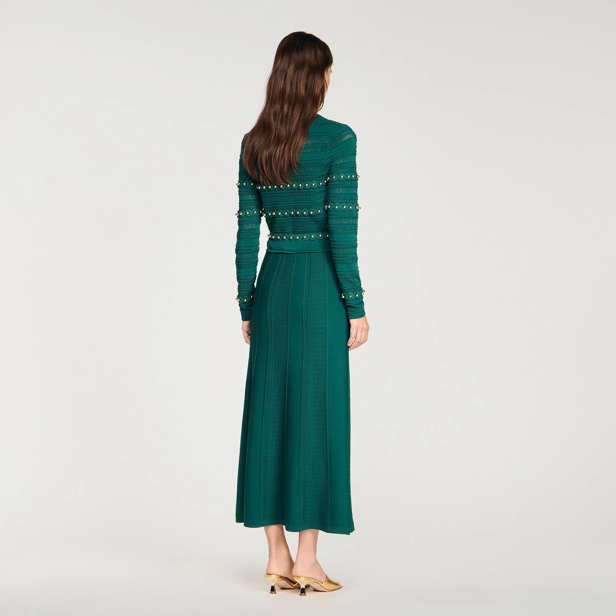 Vanea Beaded Textured Knit Skirt Dark Green - Image 5