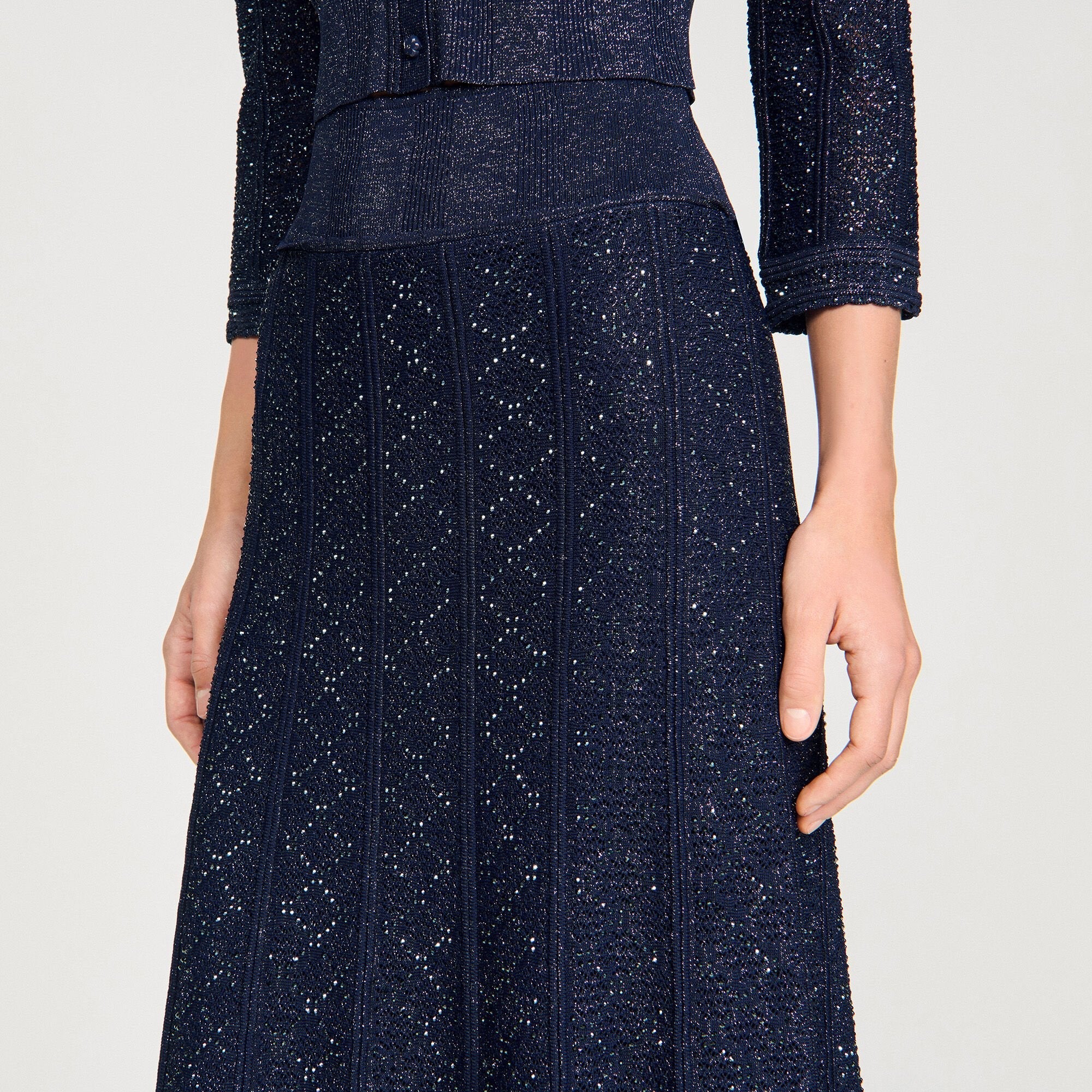Leslie Rhinestone Knit Maxi Skirt Navy Blue - Image 3