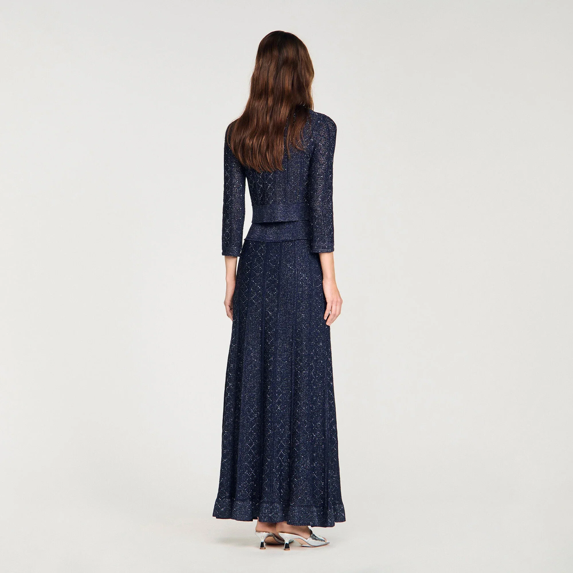 Leslie Rhinestone Knit Maxi Skirt Navy Blue - Image 5