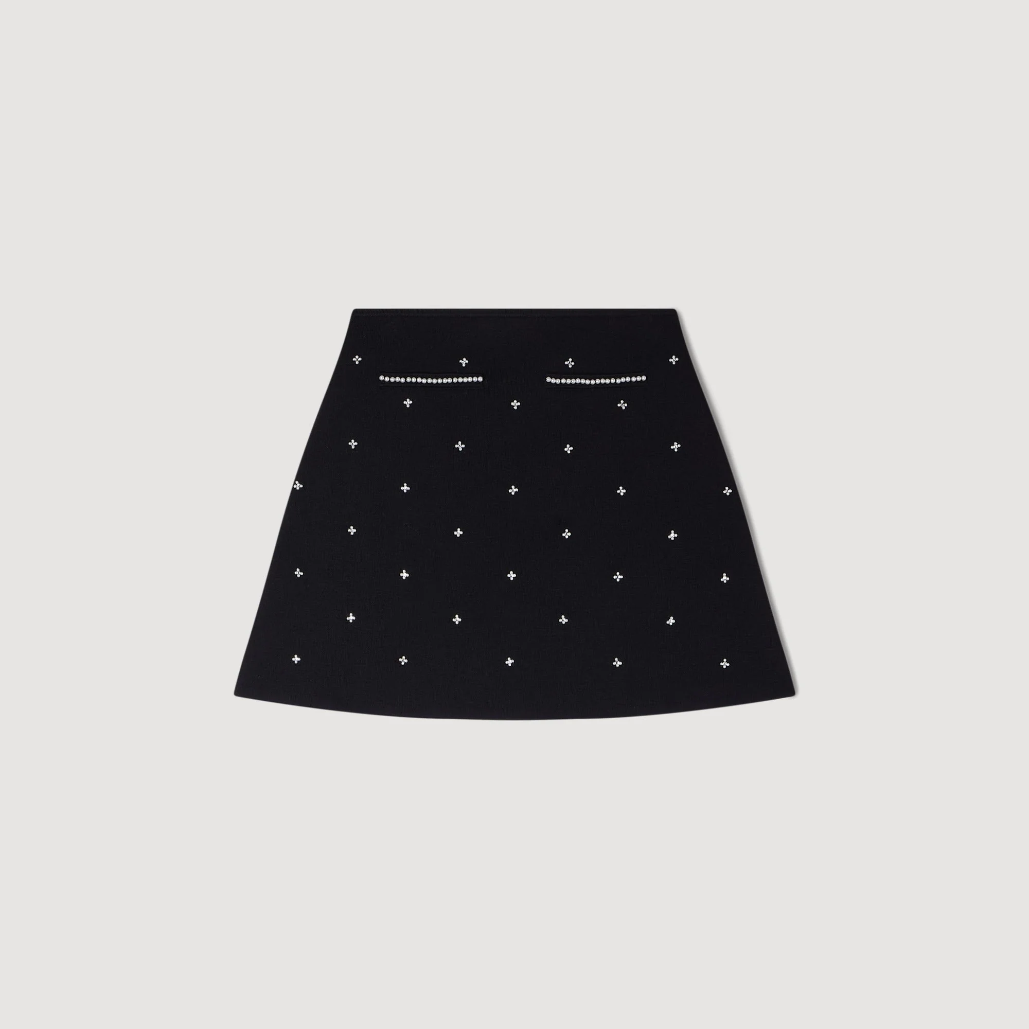 Lydie Rhinestone Embroidered Knit Skirt Black - Image 6