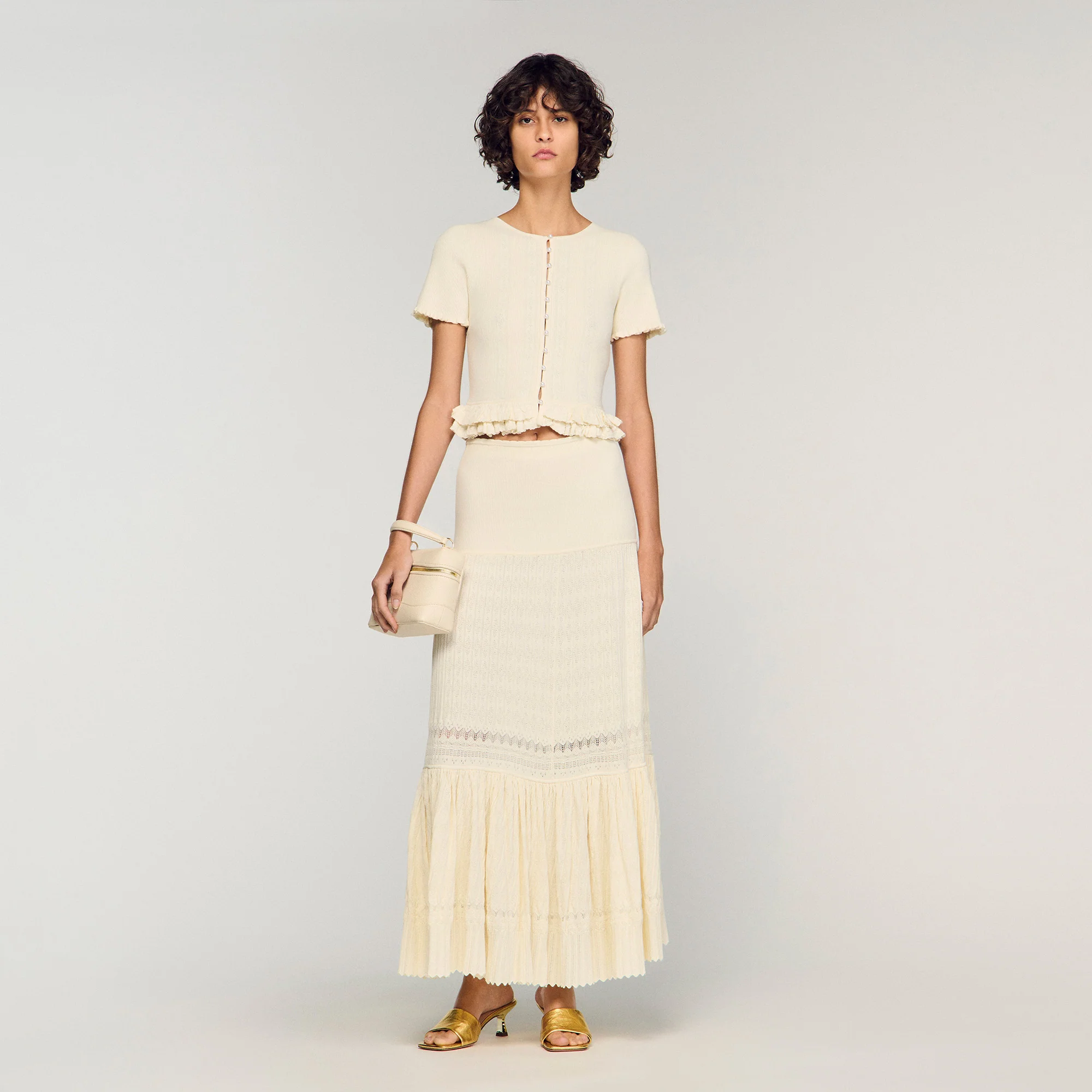 Aria Long Knit Skirt Ecru
