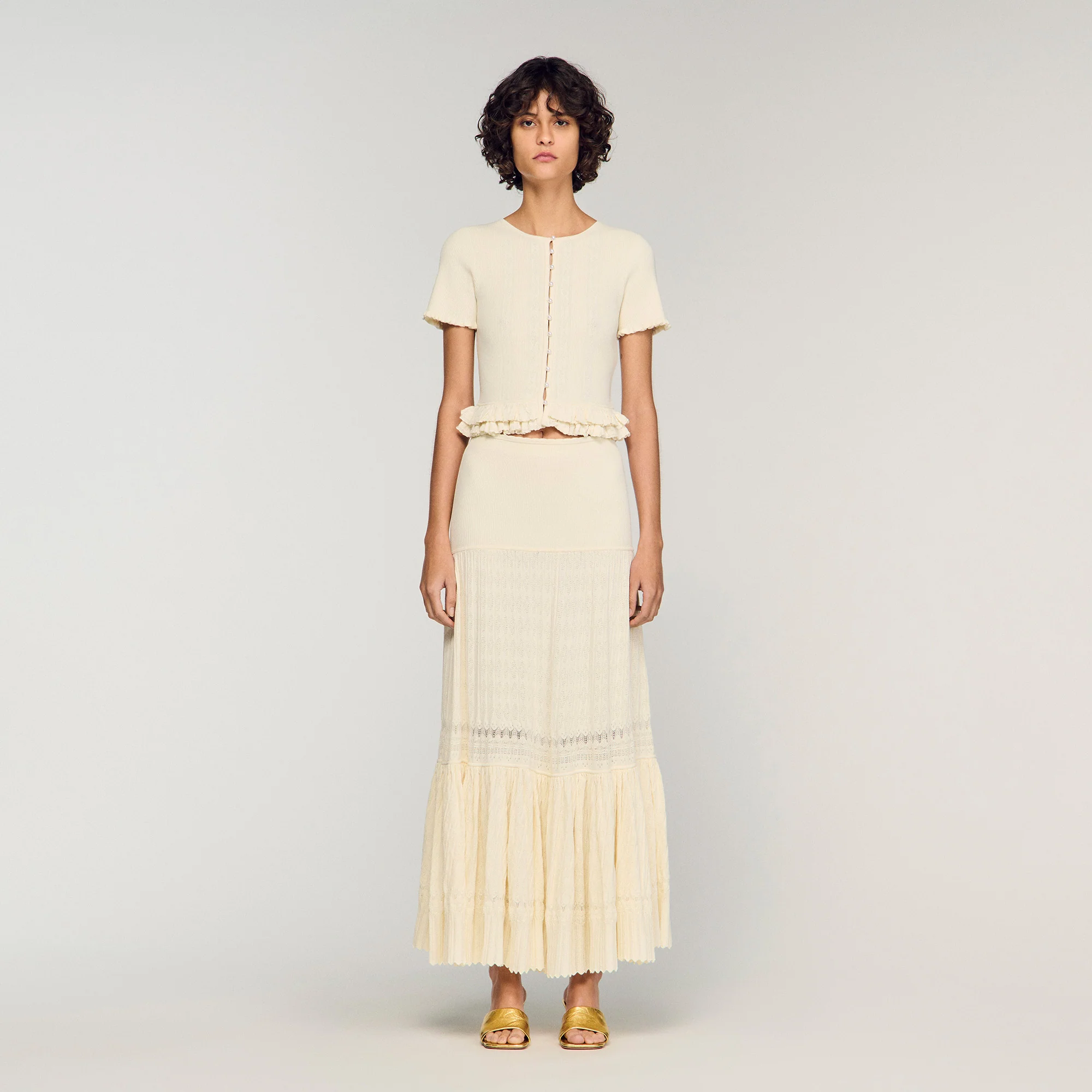 Aria Long Knit Skirt Ecru - Image 2