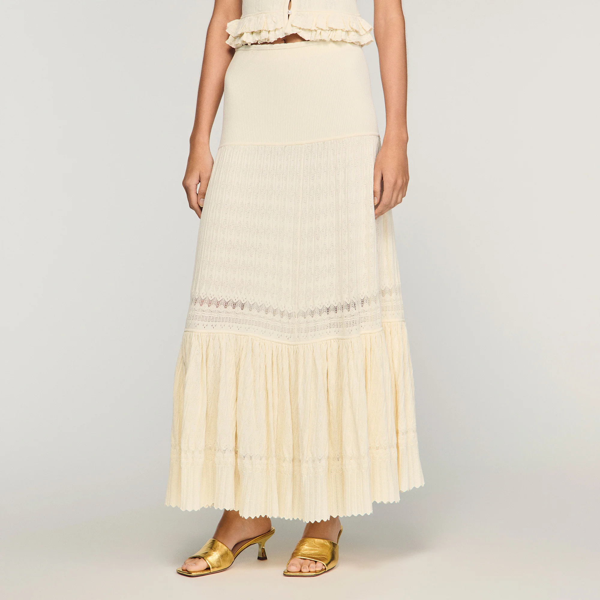 Aria Long Knit Skirt Ecru - Image 3