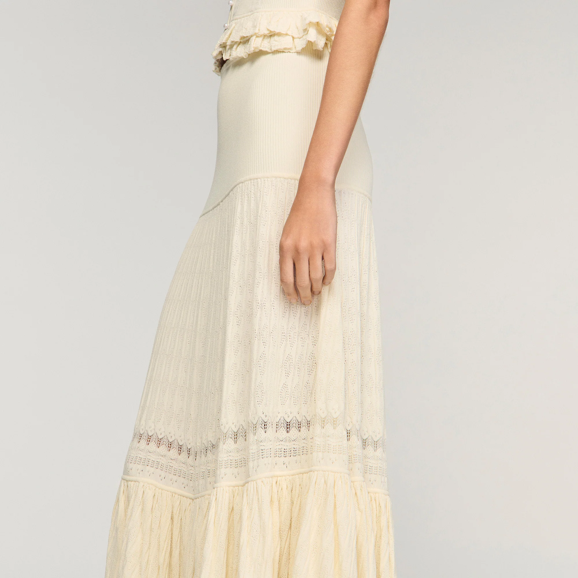 Aria Long Knit Skirt Ecru - Image 4