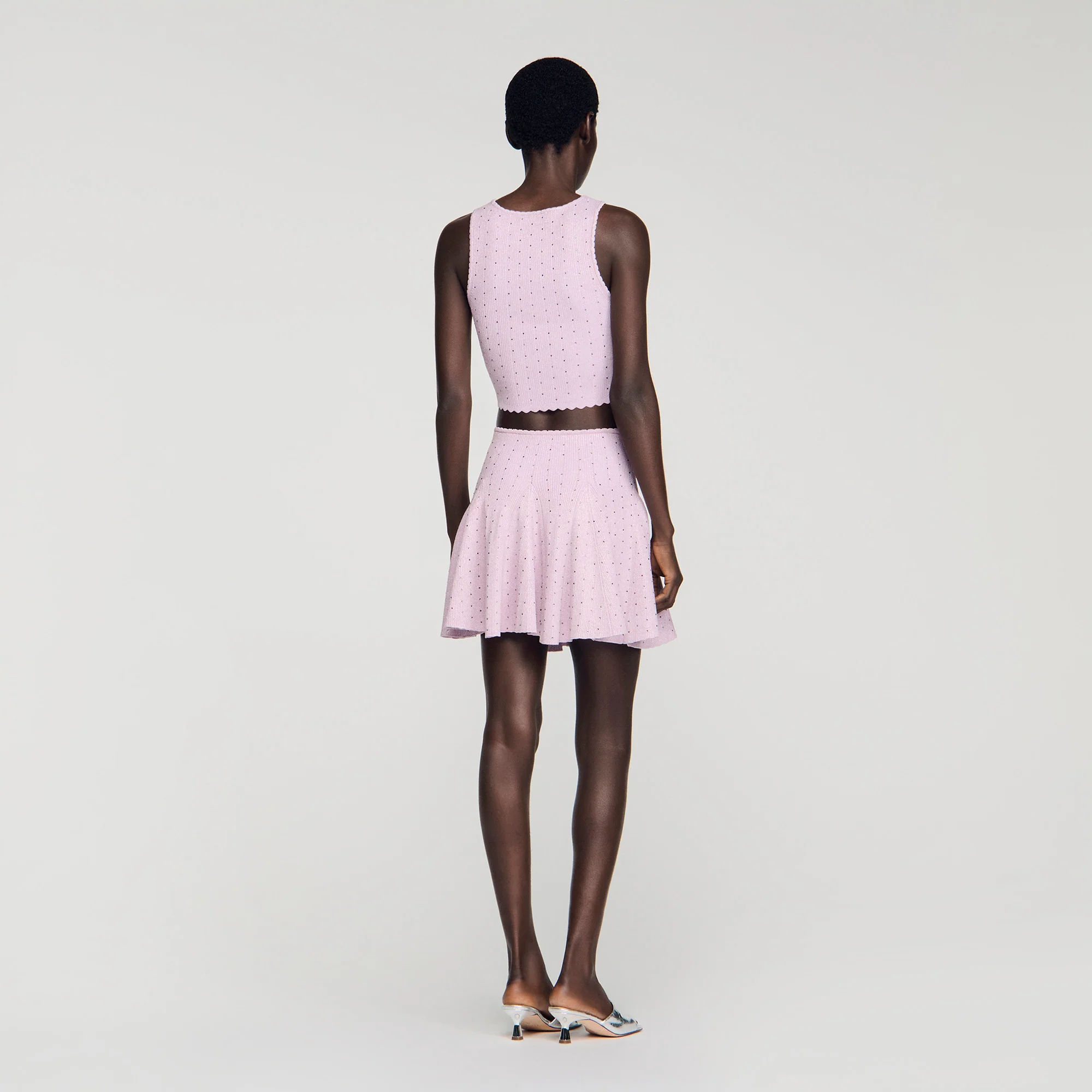 Tea Short Rhinestone Knit Skirt Mauve - Image 5
