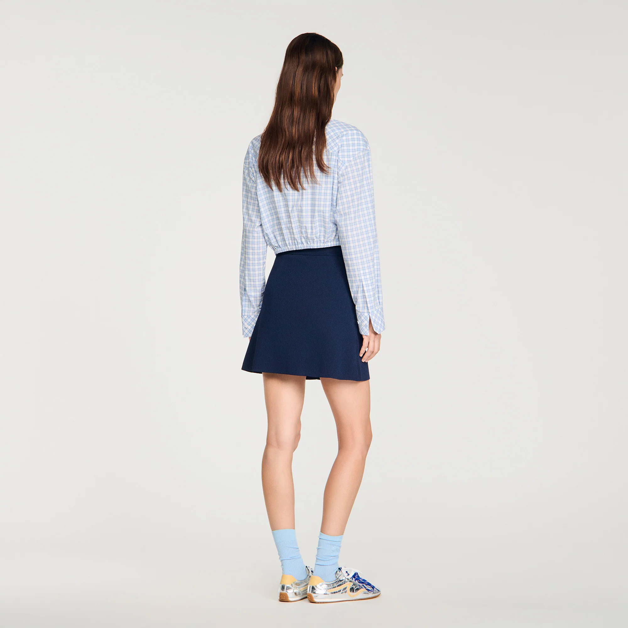 Candice Short Ribbed Skirt With Press Studs Navy Blue - Image 5