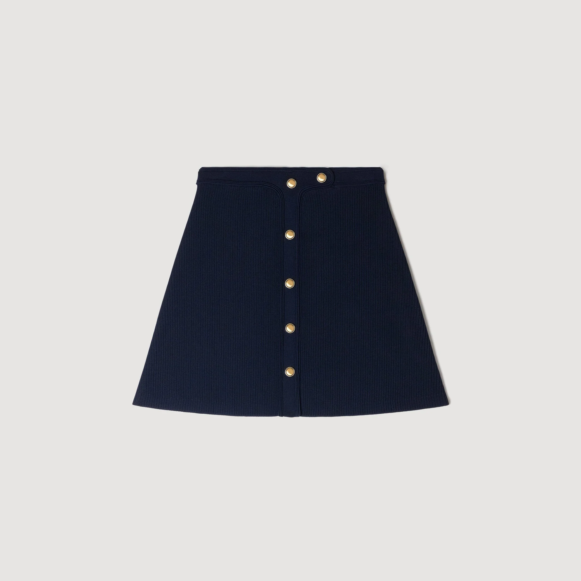 Candice Short Ribbed Skirt With Press Studs Navy Blue - Image 6