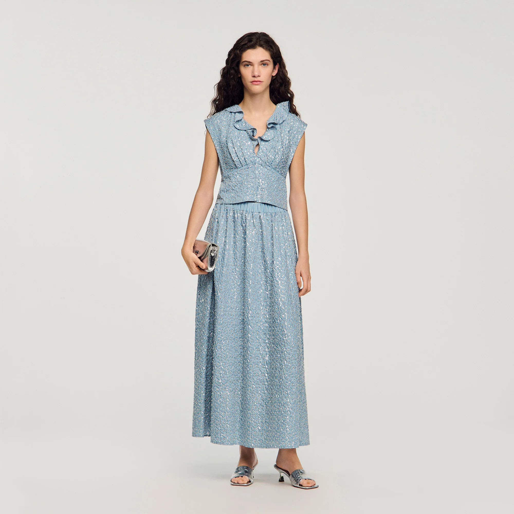 Isea Long Sequined Skirt Blue