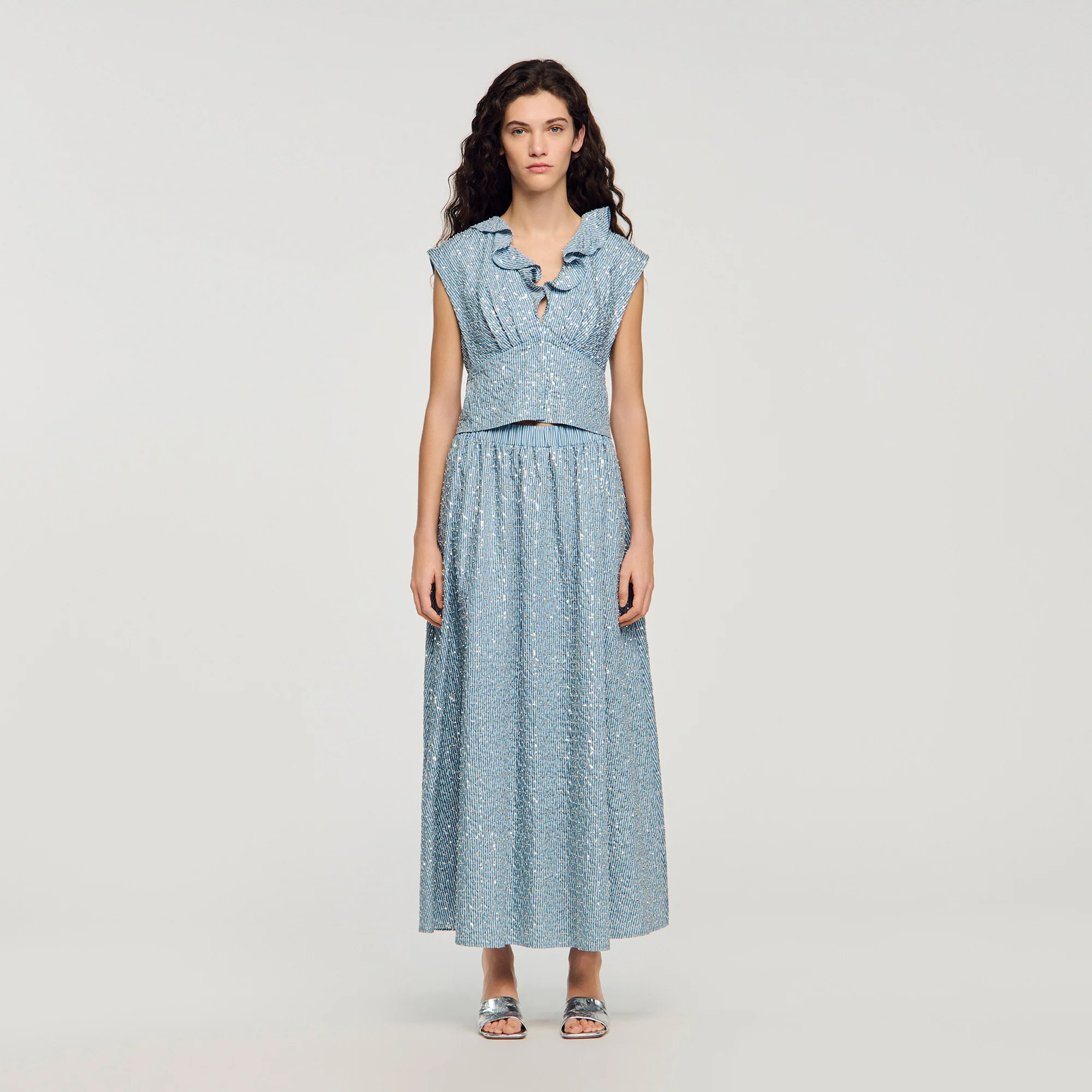 Isea Long Sequined Skirt Blue - Image 2