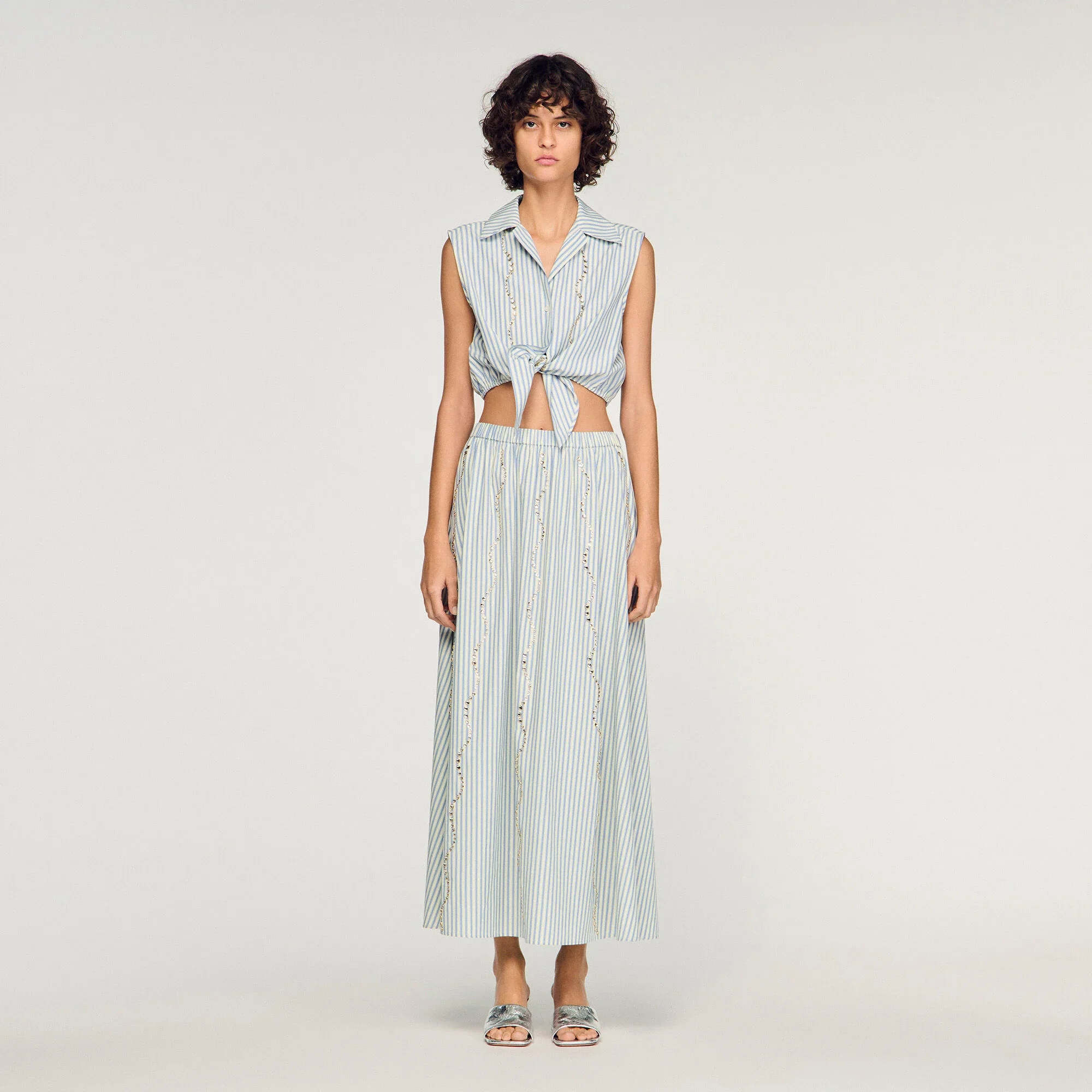 Lucia Rhinestone Striped Long Skirt Blue - Image 2