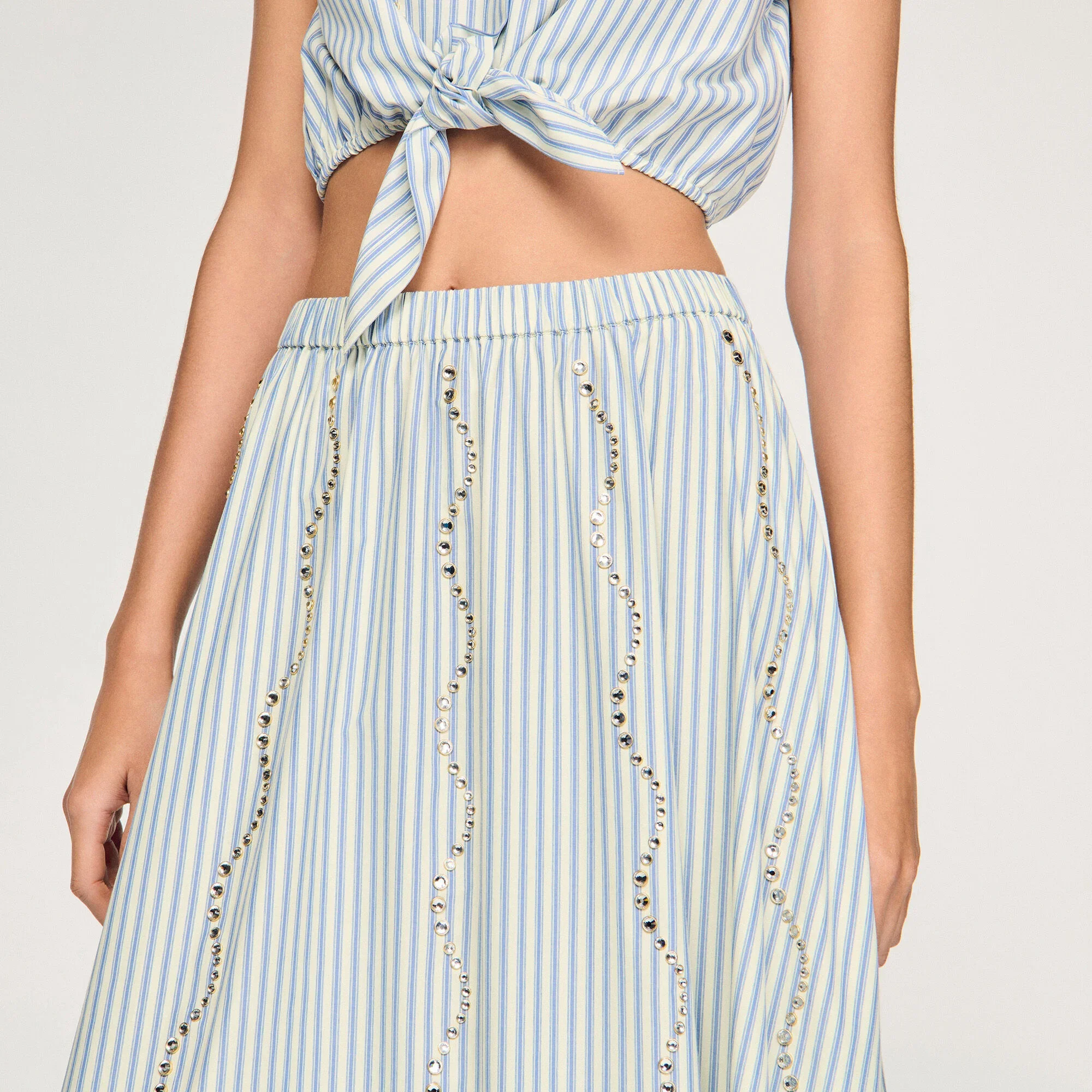 Lucia Rhinestone Striped Long Skirt Blue - Image 3