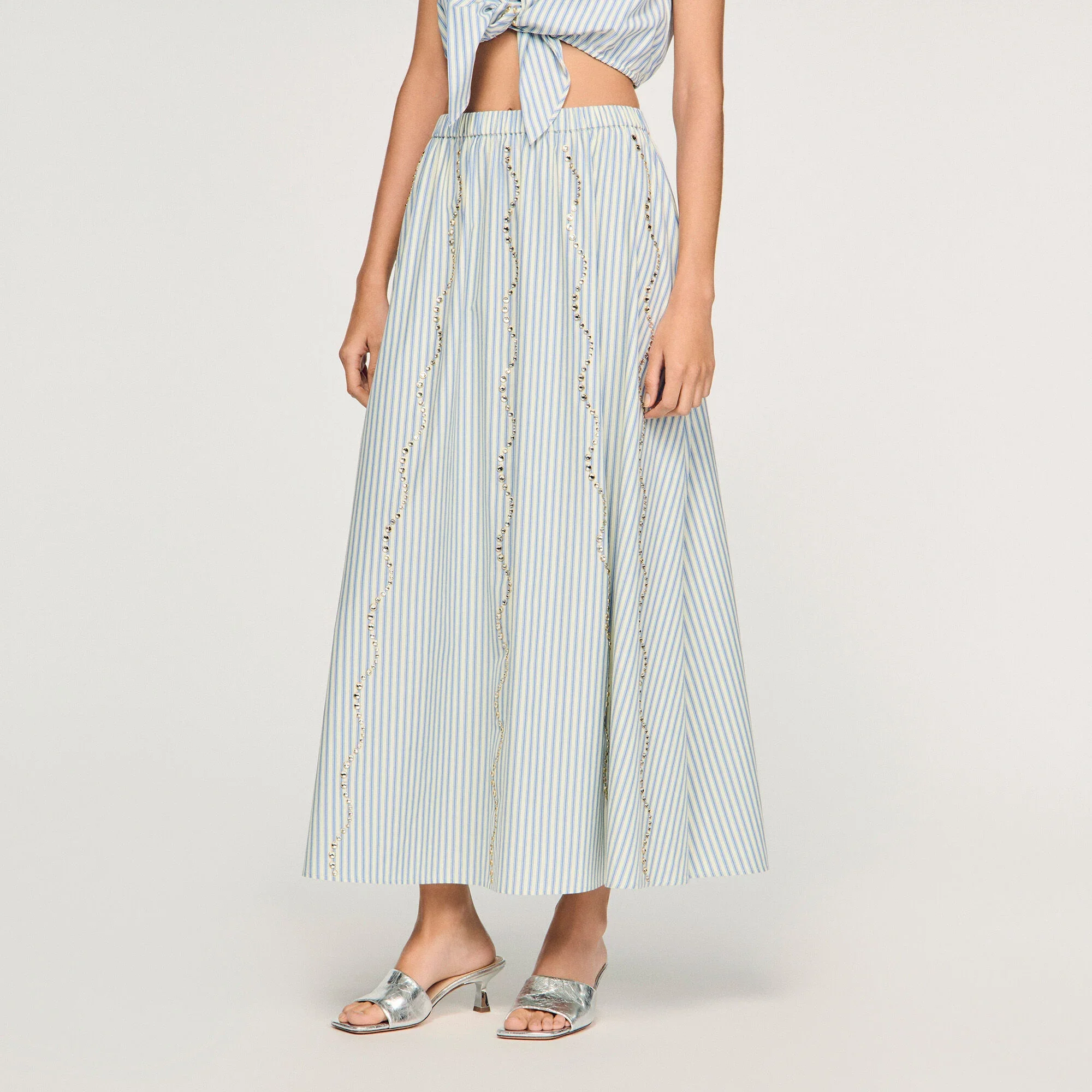 Lucia Rhinestone Striped Long Skirt Blue - Image 4