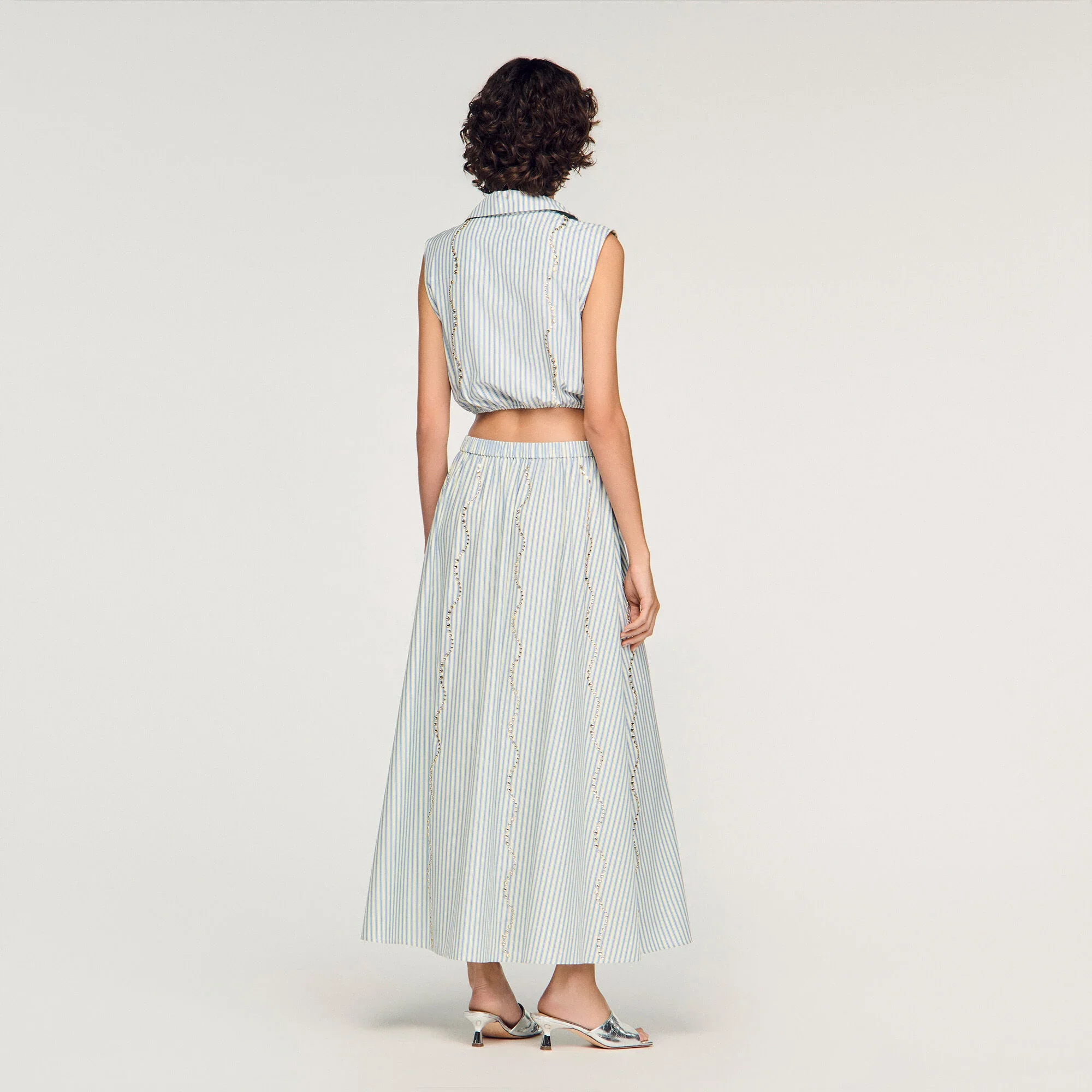 Lucia Rhinestone Striped Long Skirt Blue - Image 5