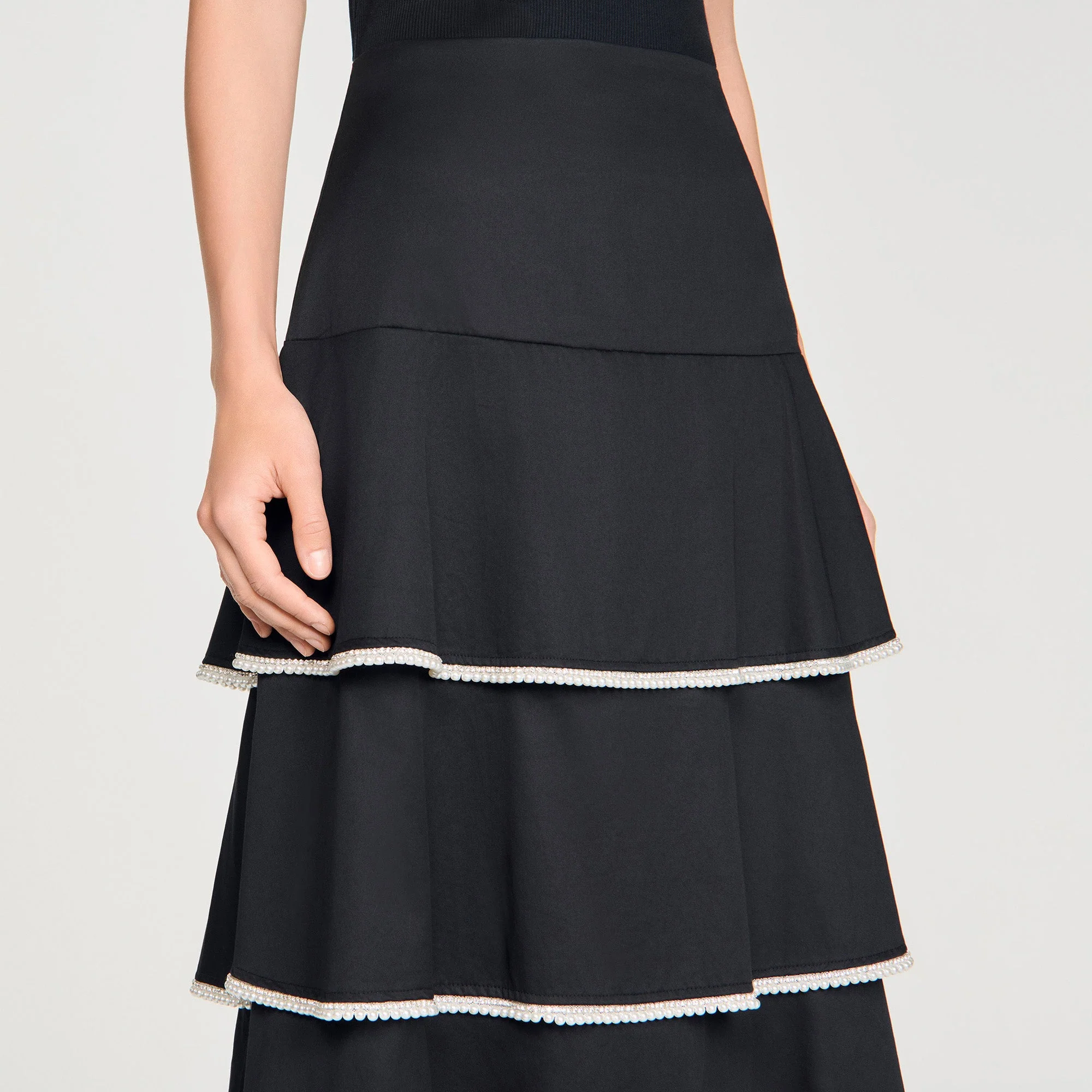 Pulco Long Ruffled Rhinestone Skirt Black - Image 3