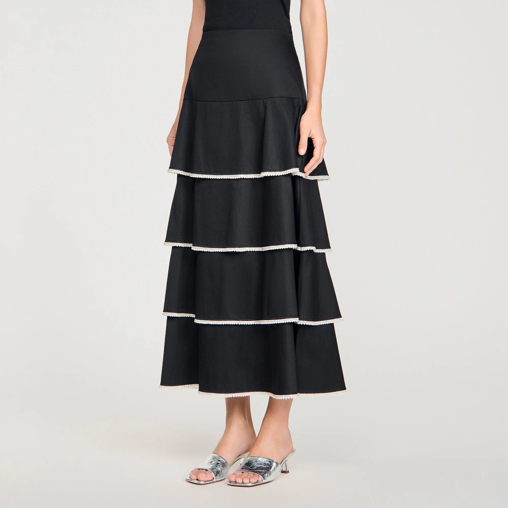 Pulco Long Ruffled Rhinestone Skirt Black - Image 4