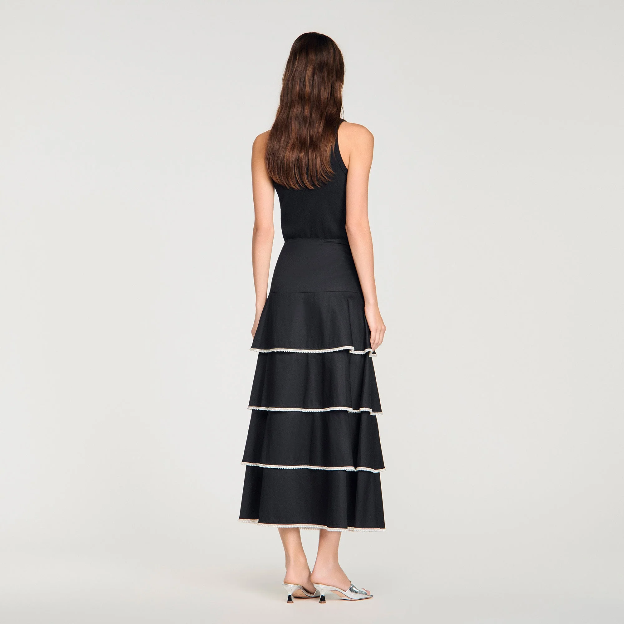 Pulco Long Ruffled Rhinestone Skirt Black - Image 5
