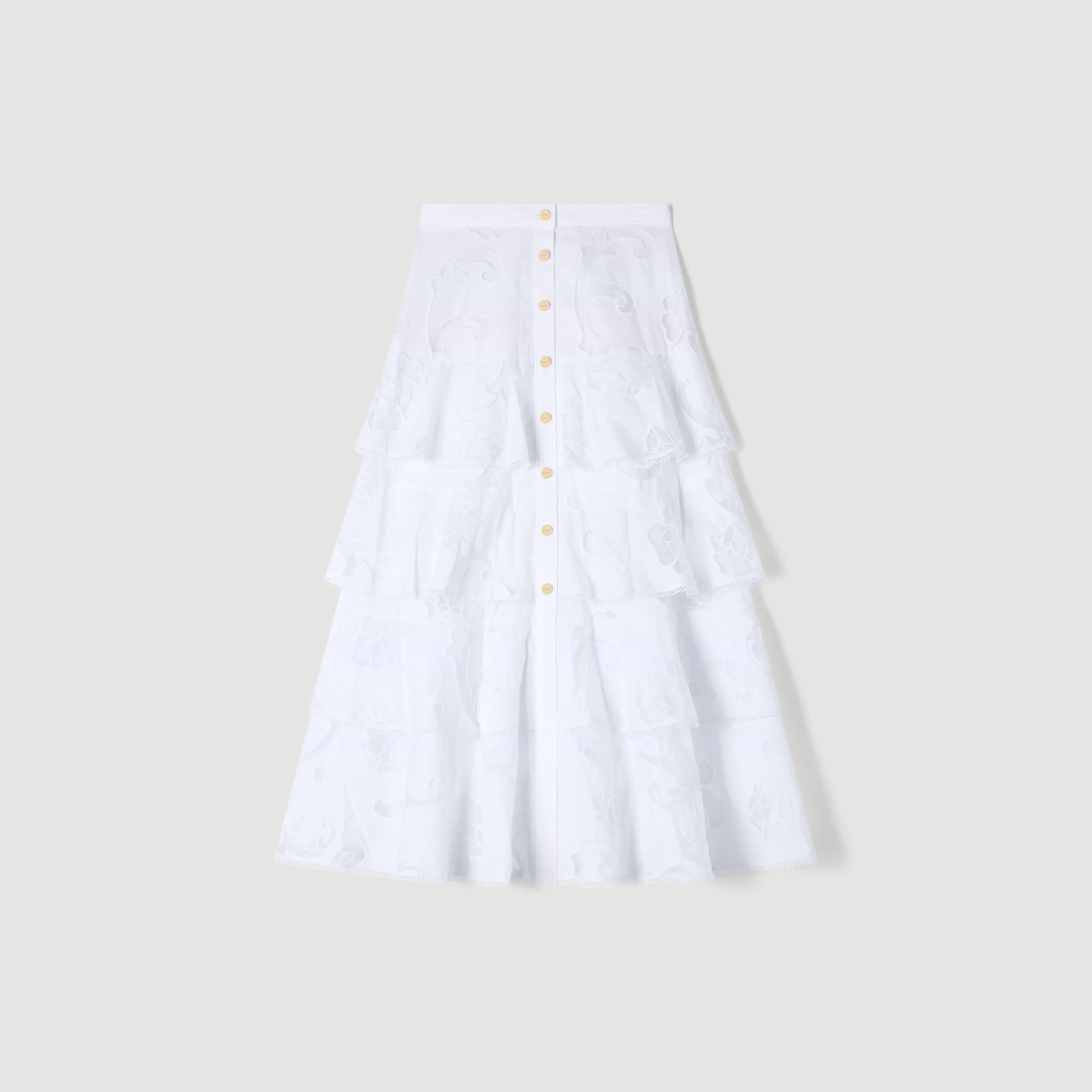 Lucienne Long Openwork Cotton Skirt Ecru