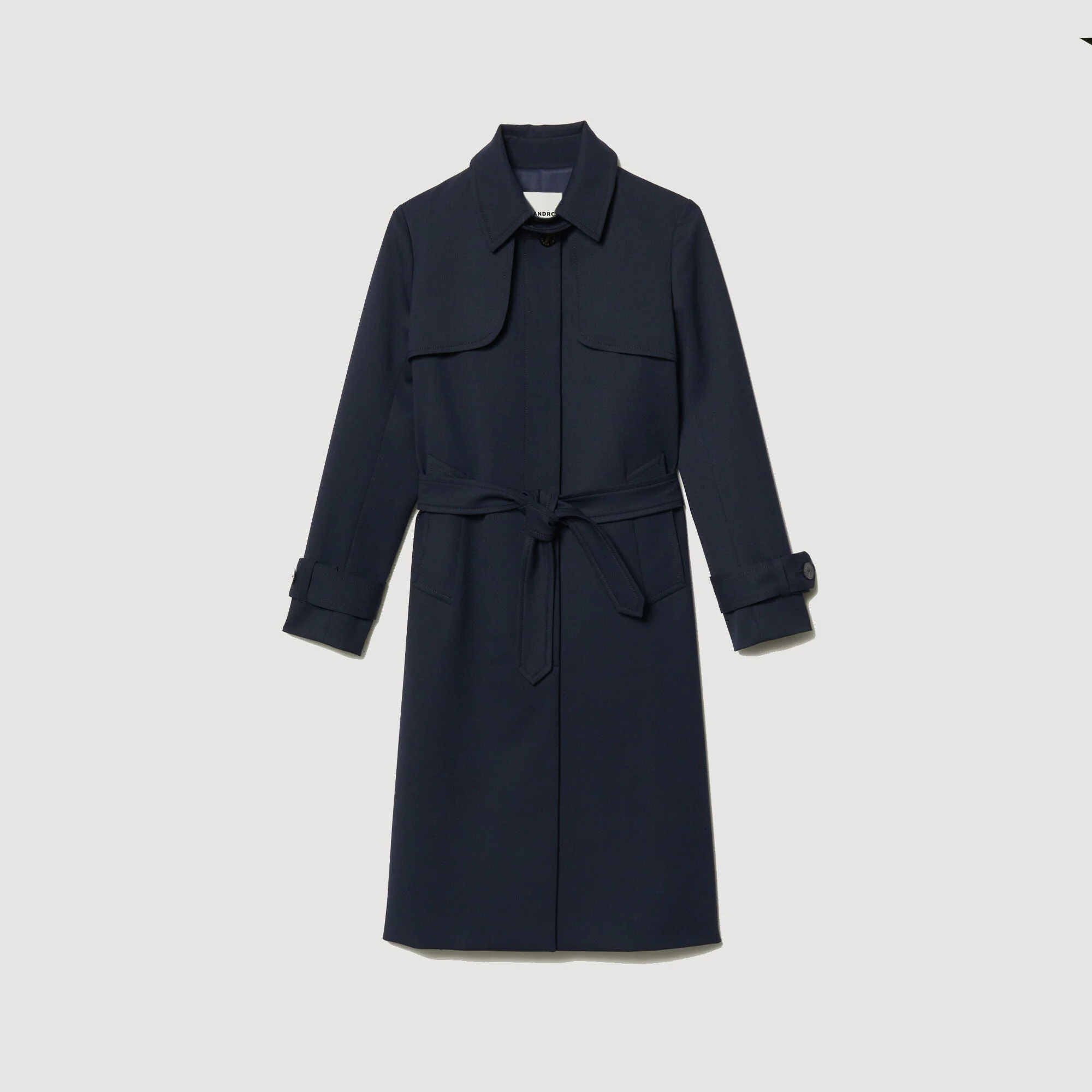 Navy Trench Coat With Pleated Inset Navy Blue - Image 6