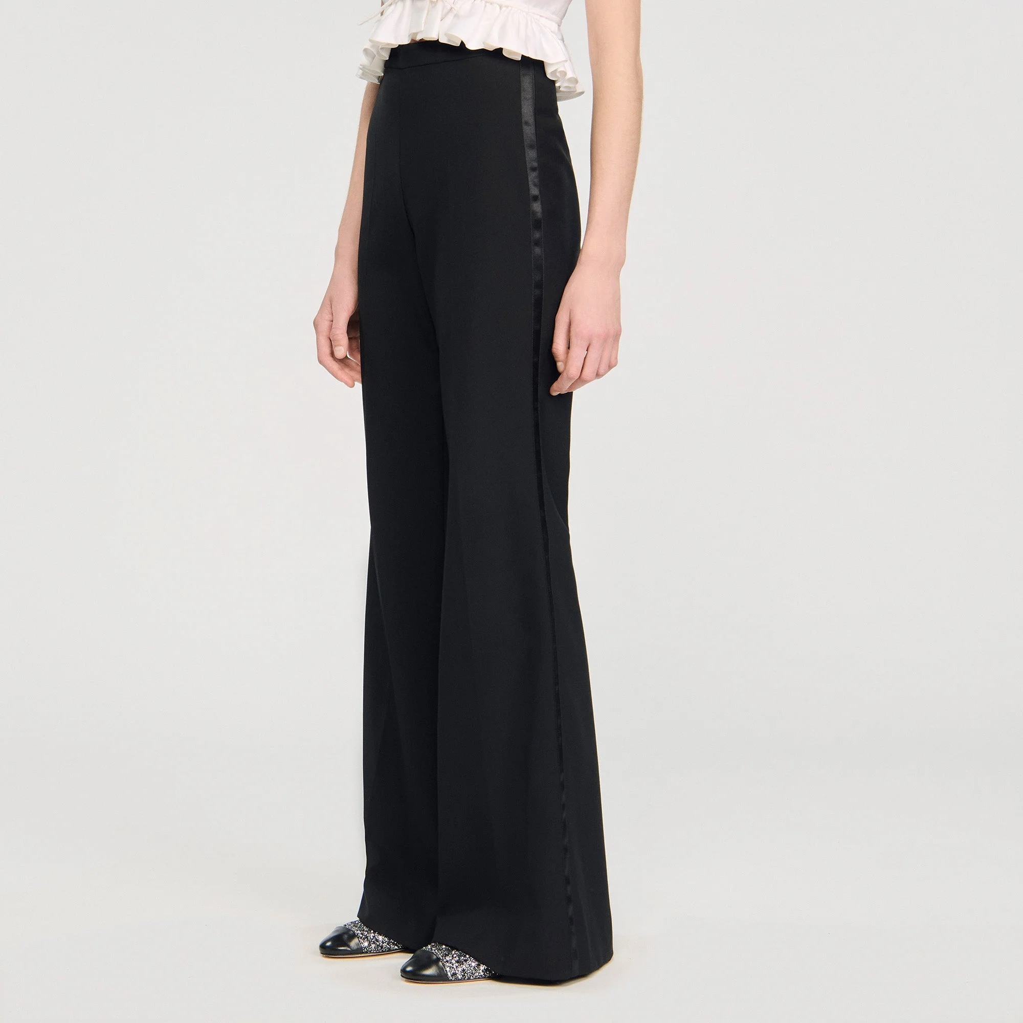Manhattan Satin Stripe Suit Trousers Black - Image 4