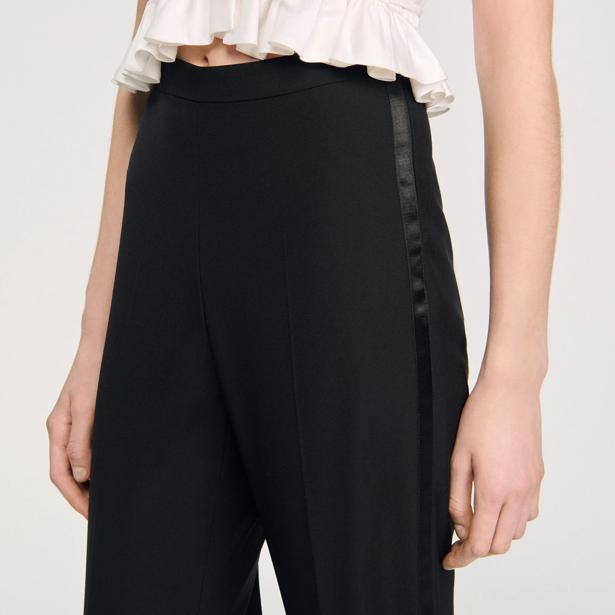 Manhattan Satin Stripe Suit Trousers Black - Image 5