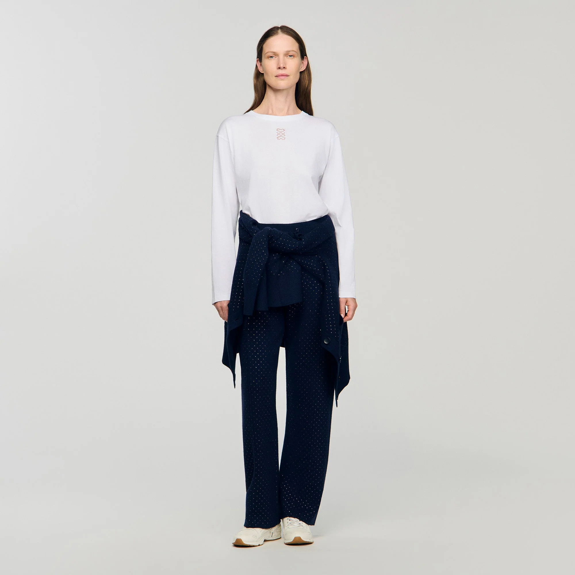 Vadim Knit Rhinestone-Covered Trousers Navy Blue - Image 3